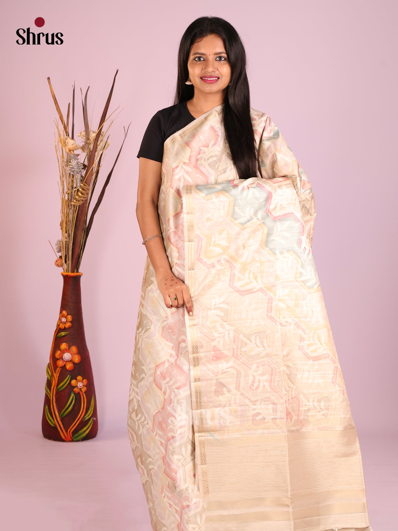 DHS28249 - Printed Semi Tussar Saree