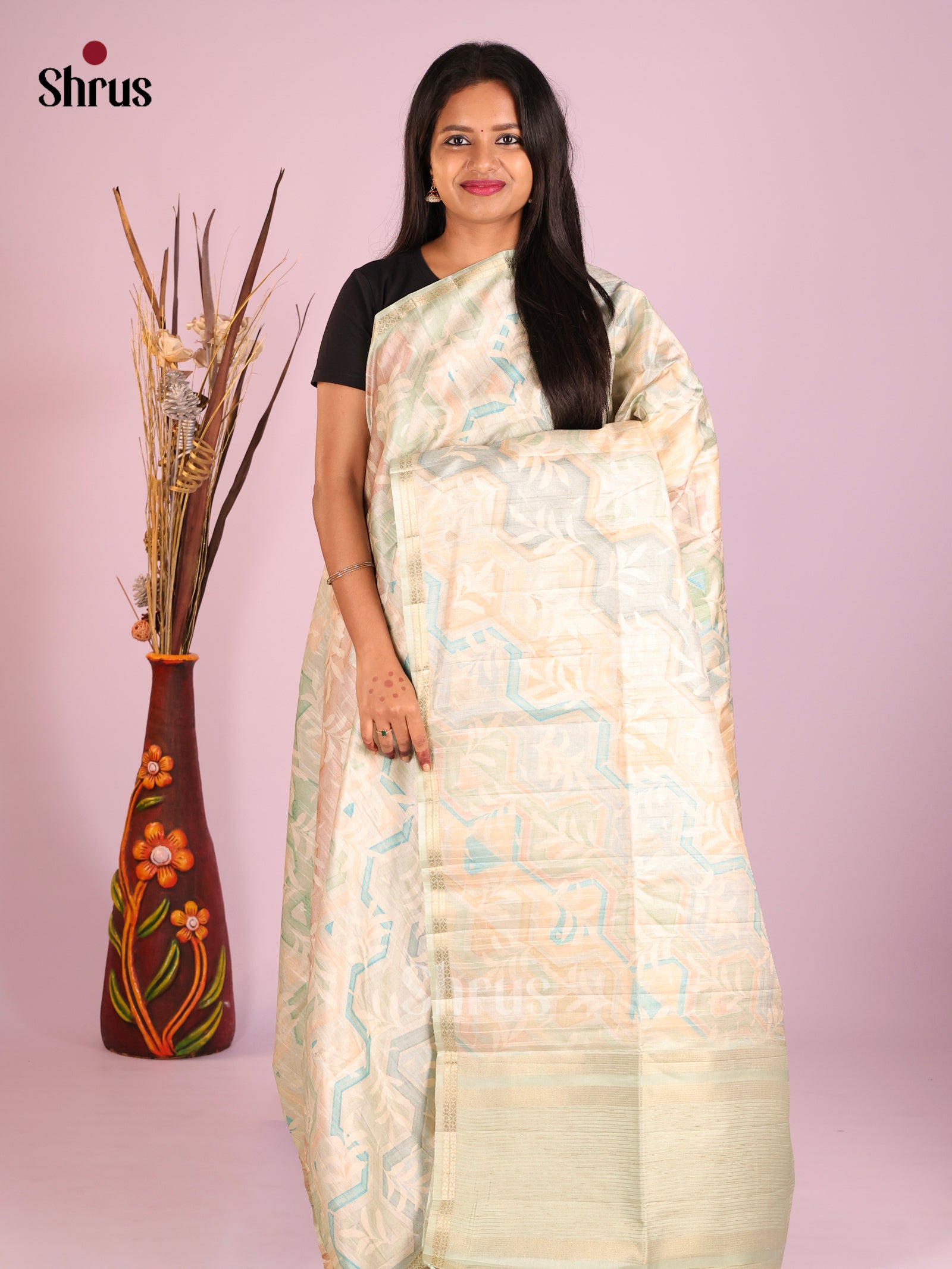 DHS28253 - Printed Semi Tussar Saree