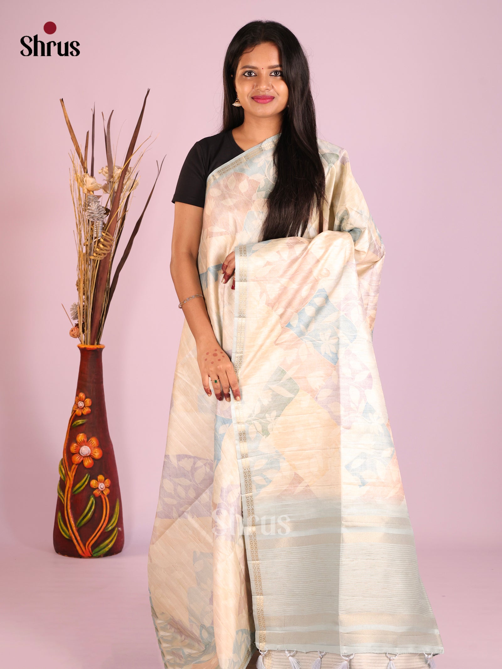 DHS28254 - Printed Semi Tussar Saree