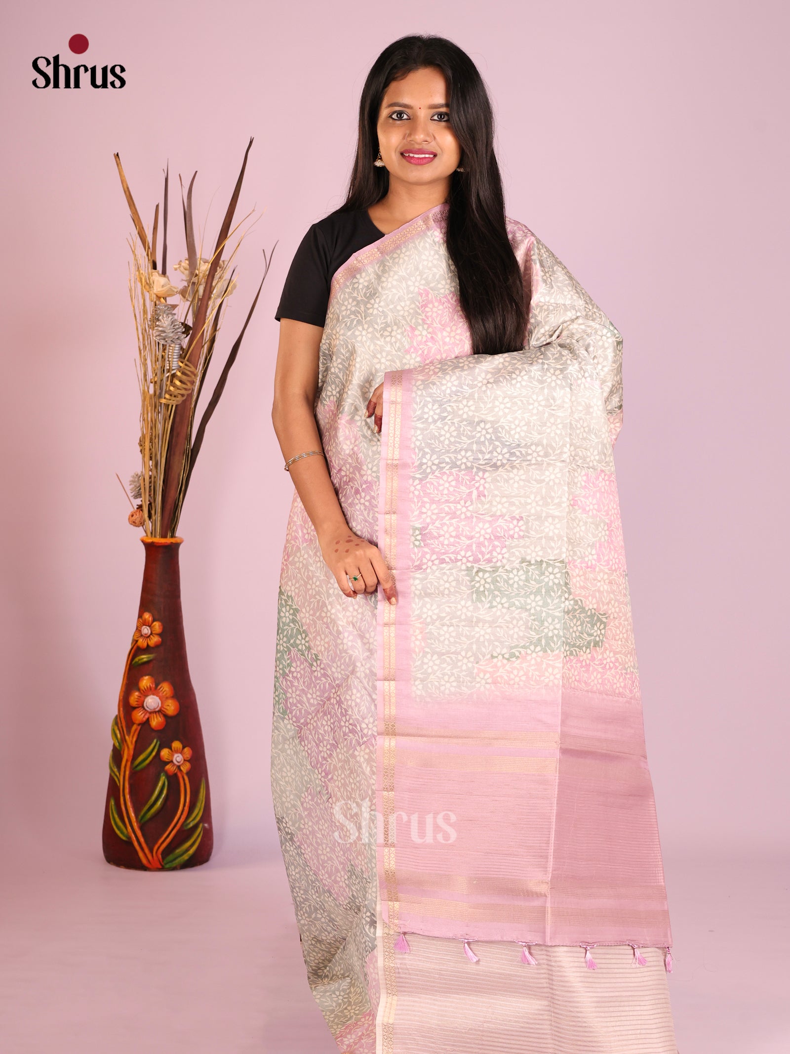 DHS28265 - Printed Semi Tussar Saree
