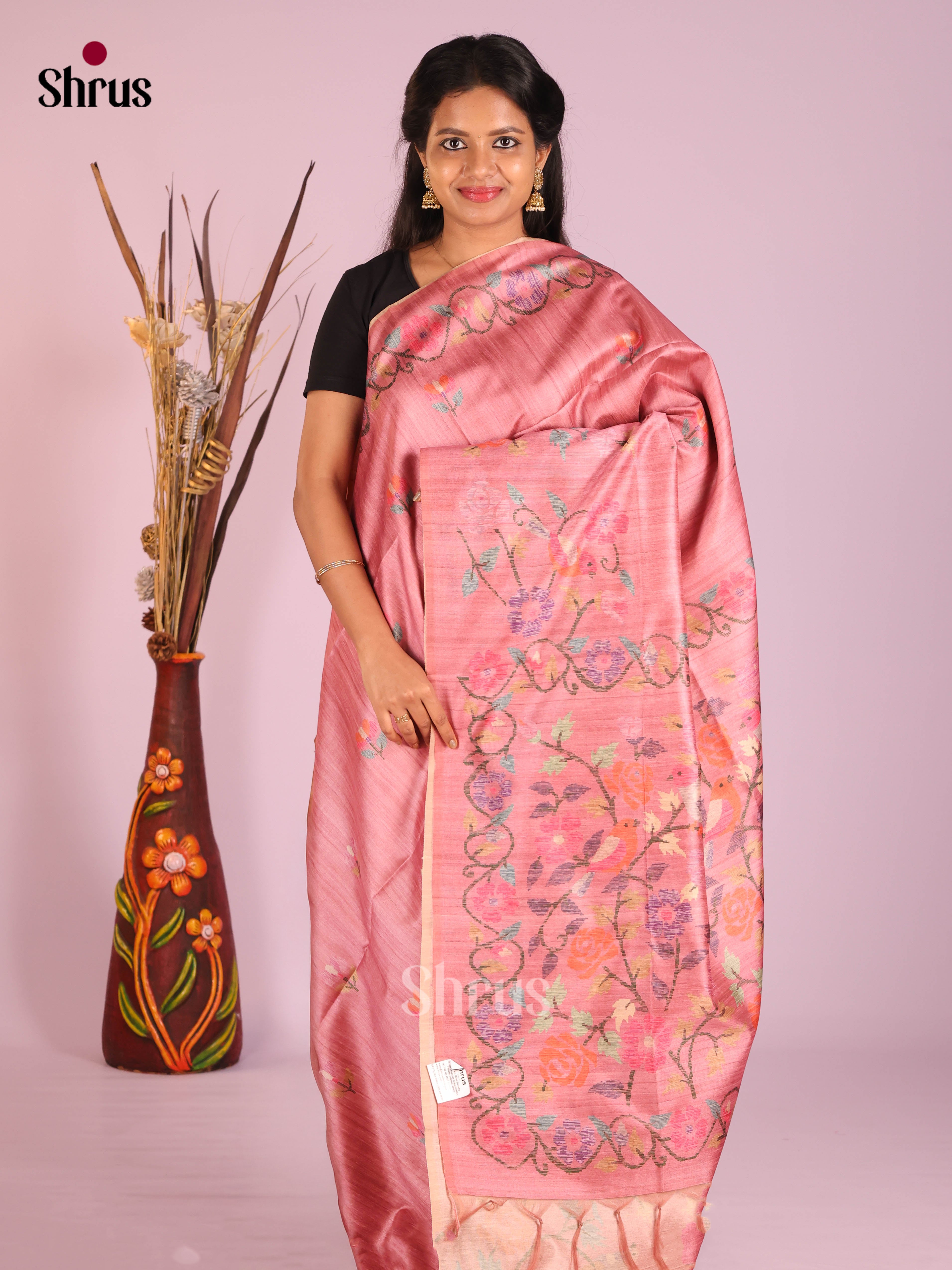 Pink- Semi Tussar Saree
