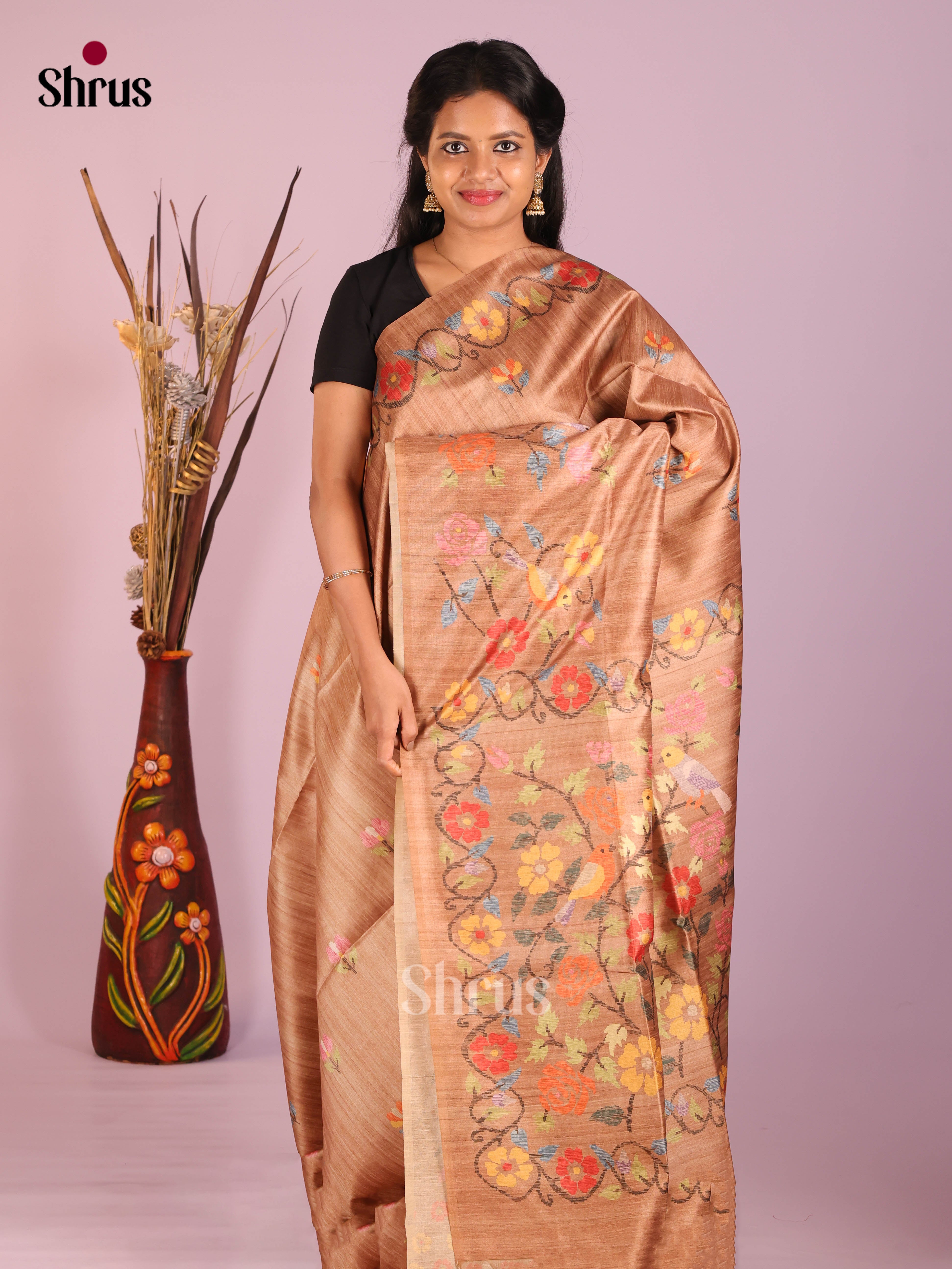Brown - Semi Tussar Saree