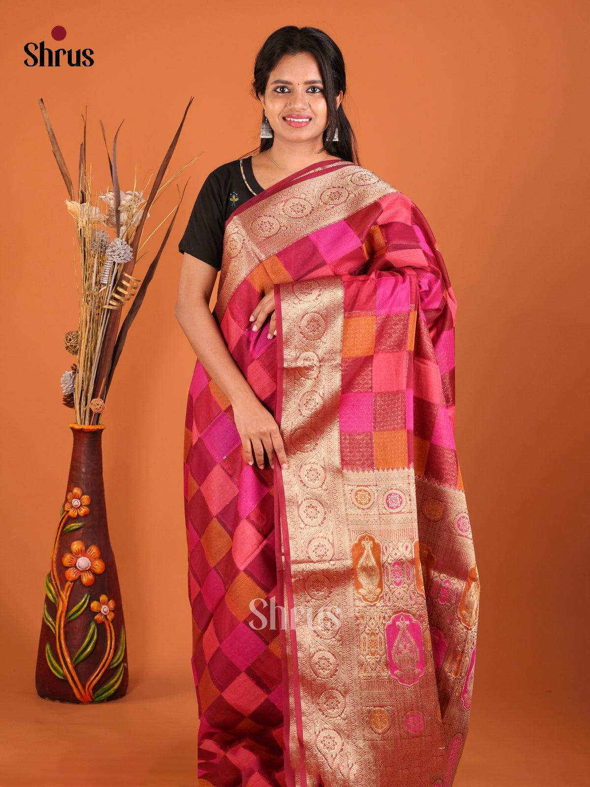 pink red box designed North Silk Cotton Saree