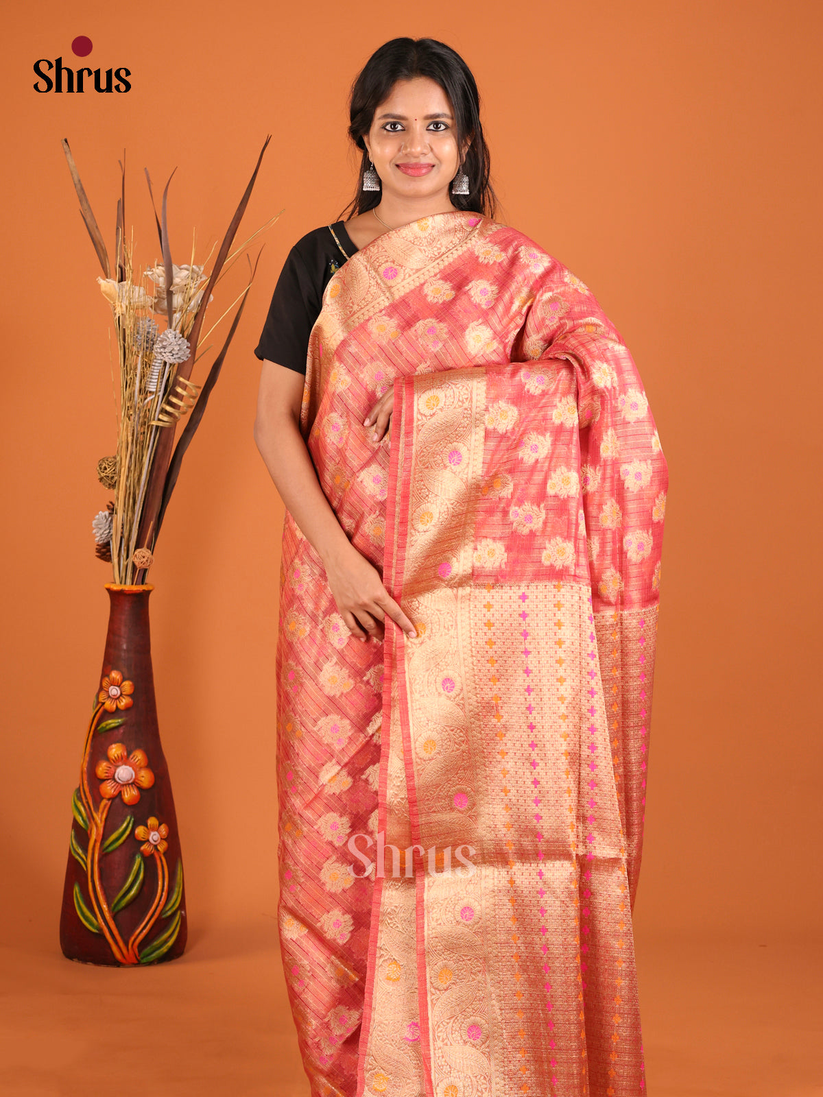 peach flower zari North Silk Cotton Saree