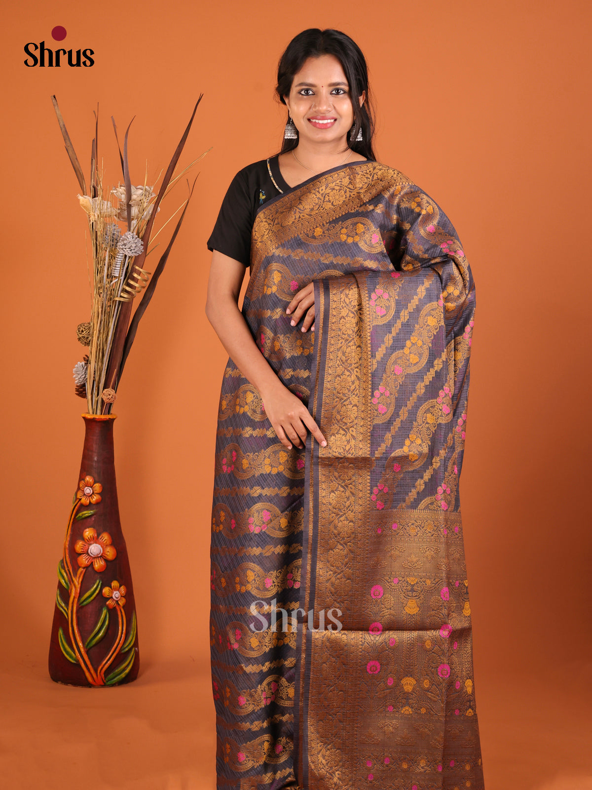 grey lined zari North Silk Cotton Saree