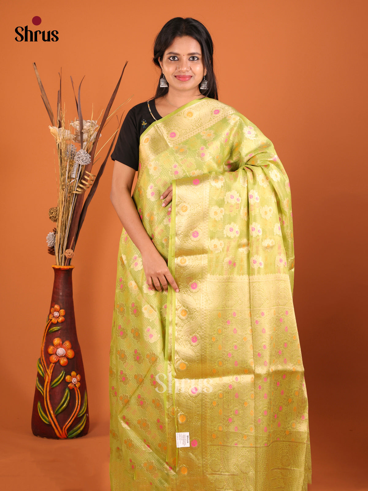 yellow flower zari North Silk Cotton Saree