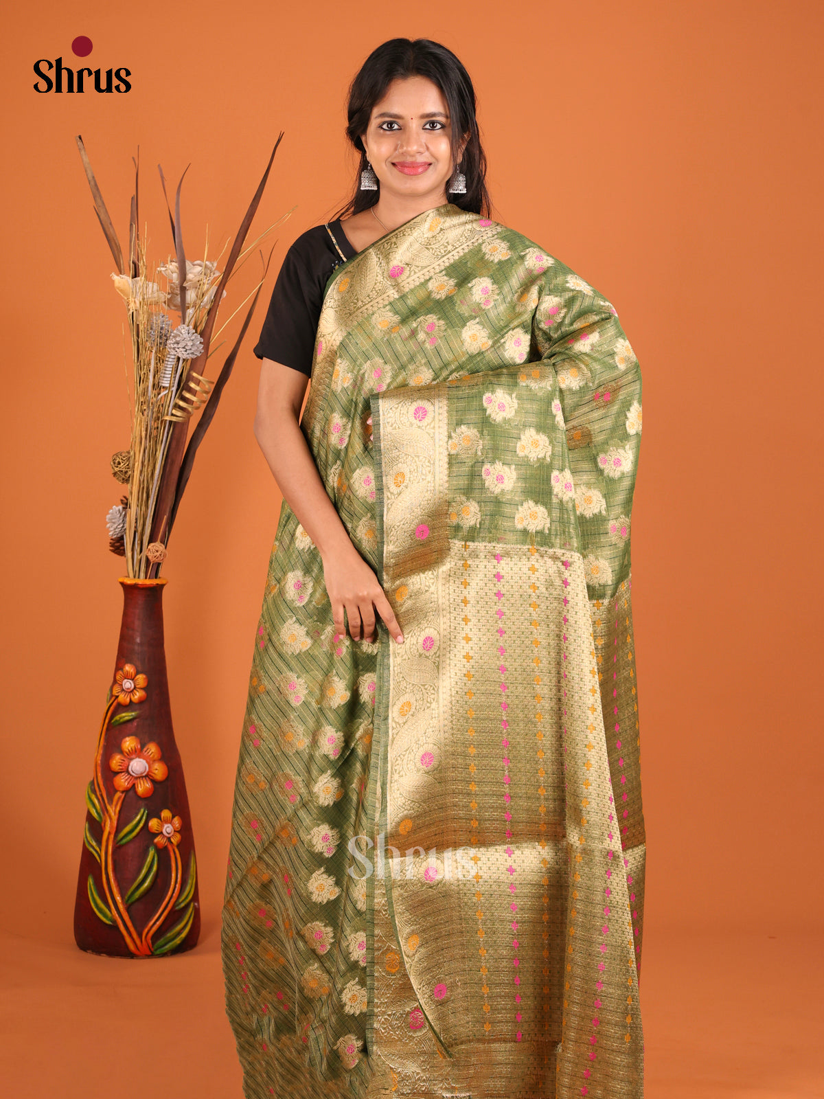 green gold zari North Silk Cotton Saree