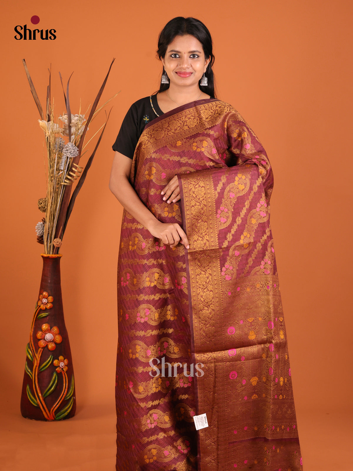 marrown lined zari North Silk Cotton Saree