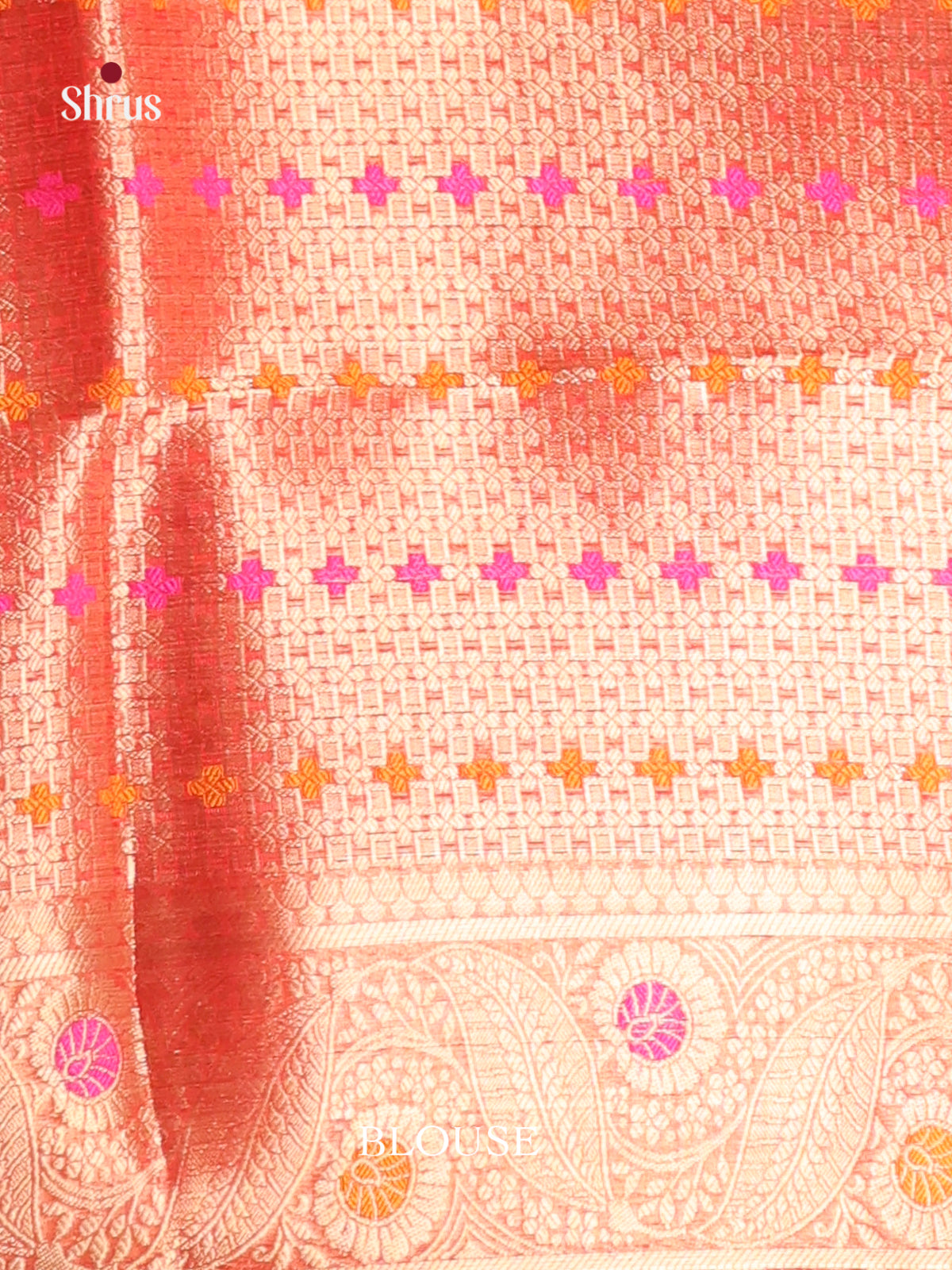 bright orange flower North Silk Cotton Saree 1