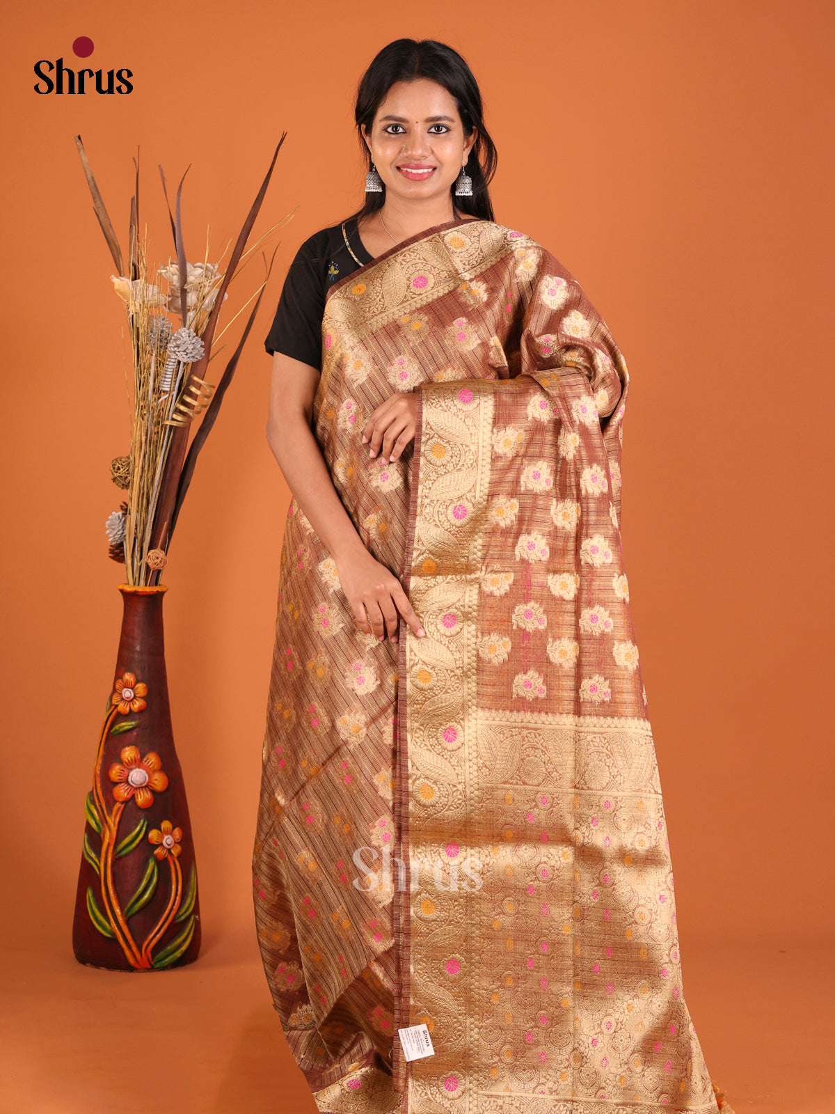 brown flower desing North Silk Cotton Saree