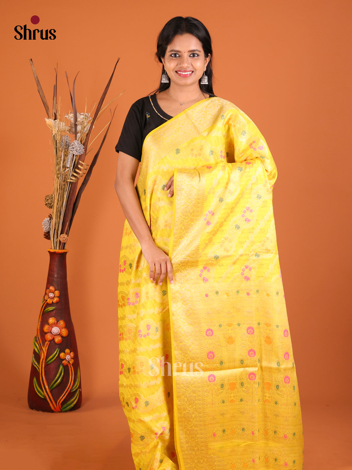 bright yellow North Silk Cotton Saree