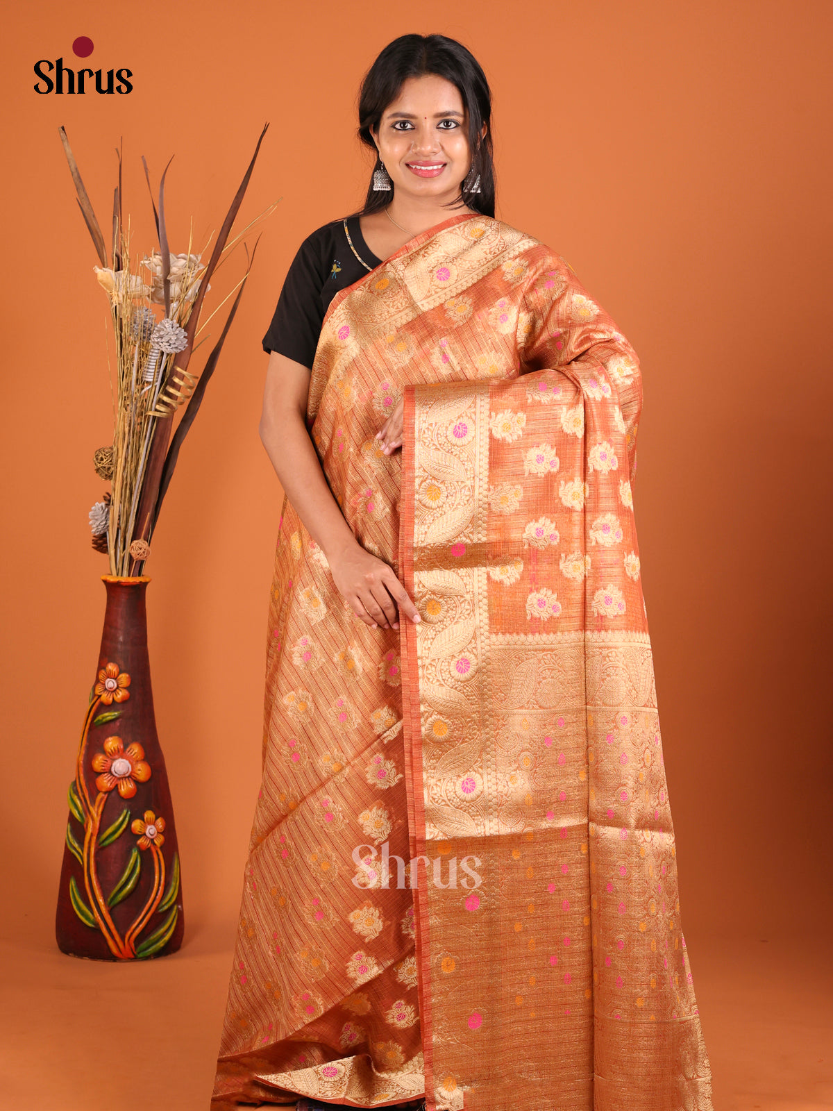 brown flower North Silk Cotton Saree