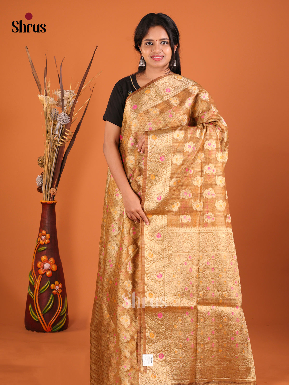 mustard zari North Silk Cotton Saree