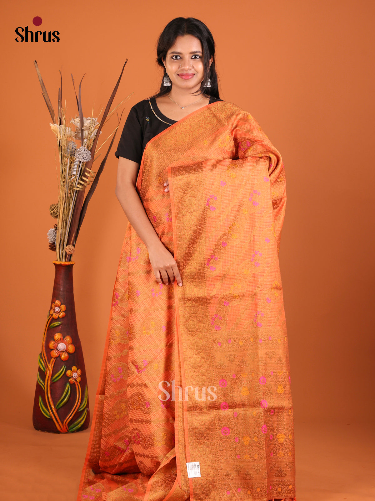 full orange North Silk Cotton Saree