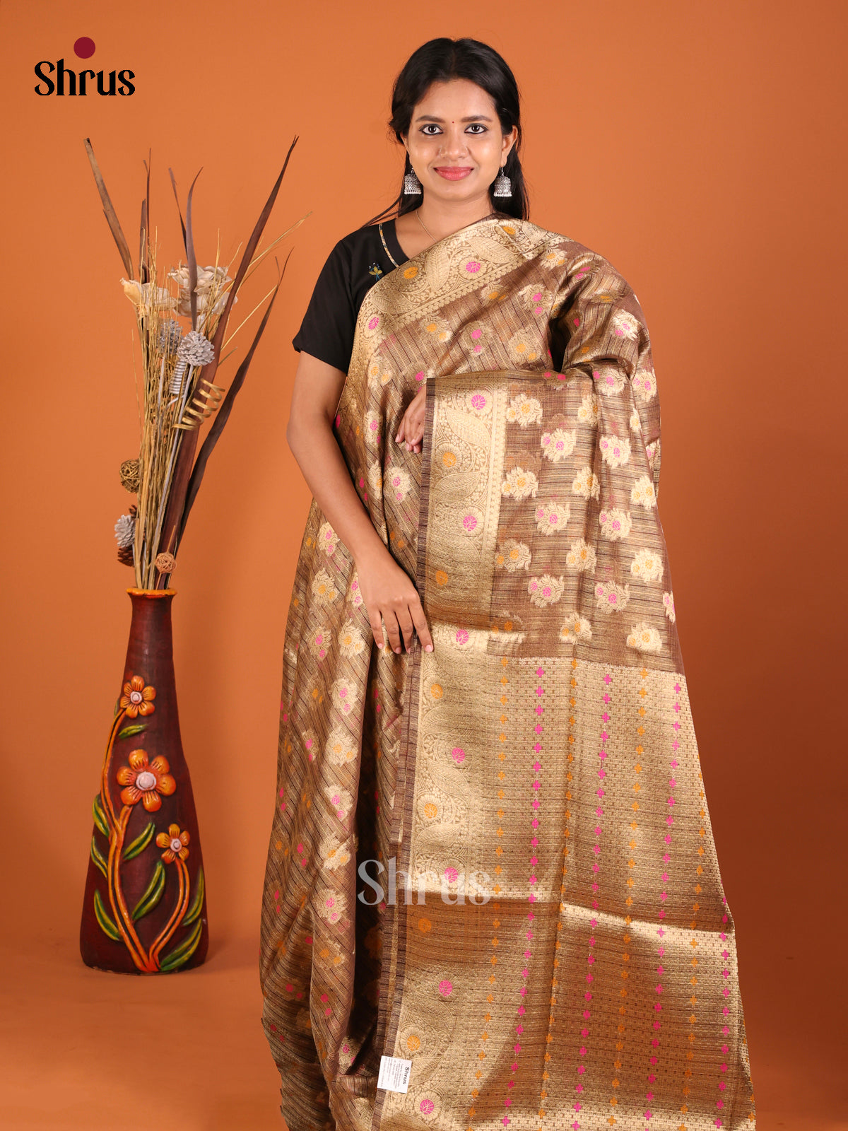 dark brown full zari North Silk Cotton Saree