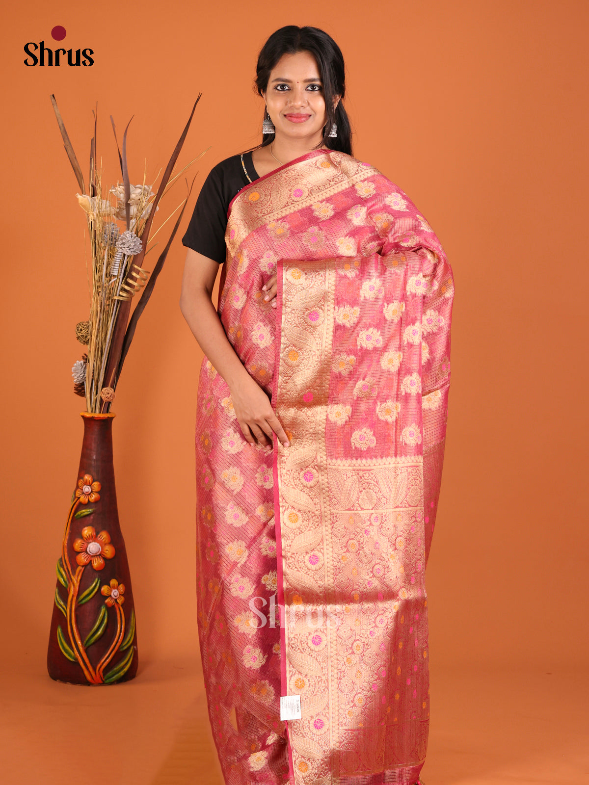 orangish peach zari North Silk Cotton Saree