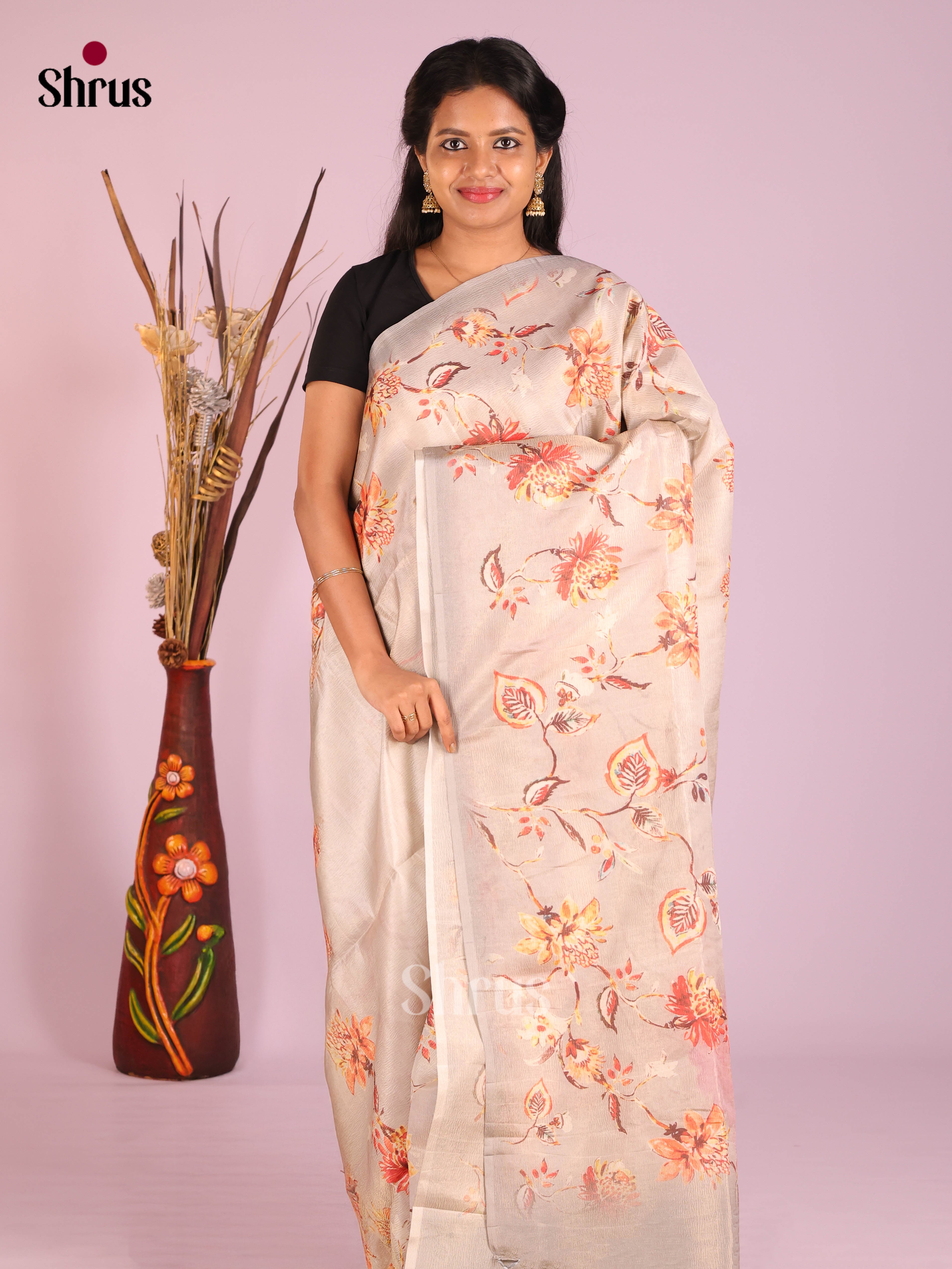 Grey- Bamboo silk Saree