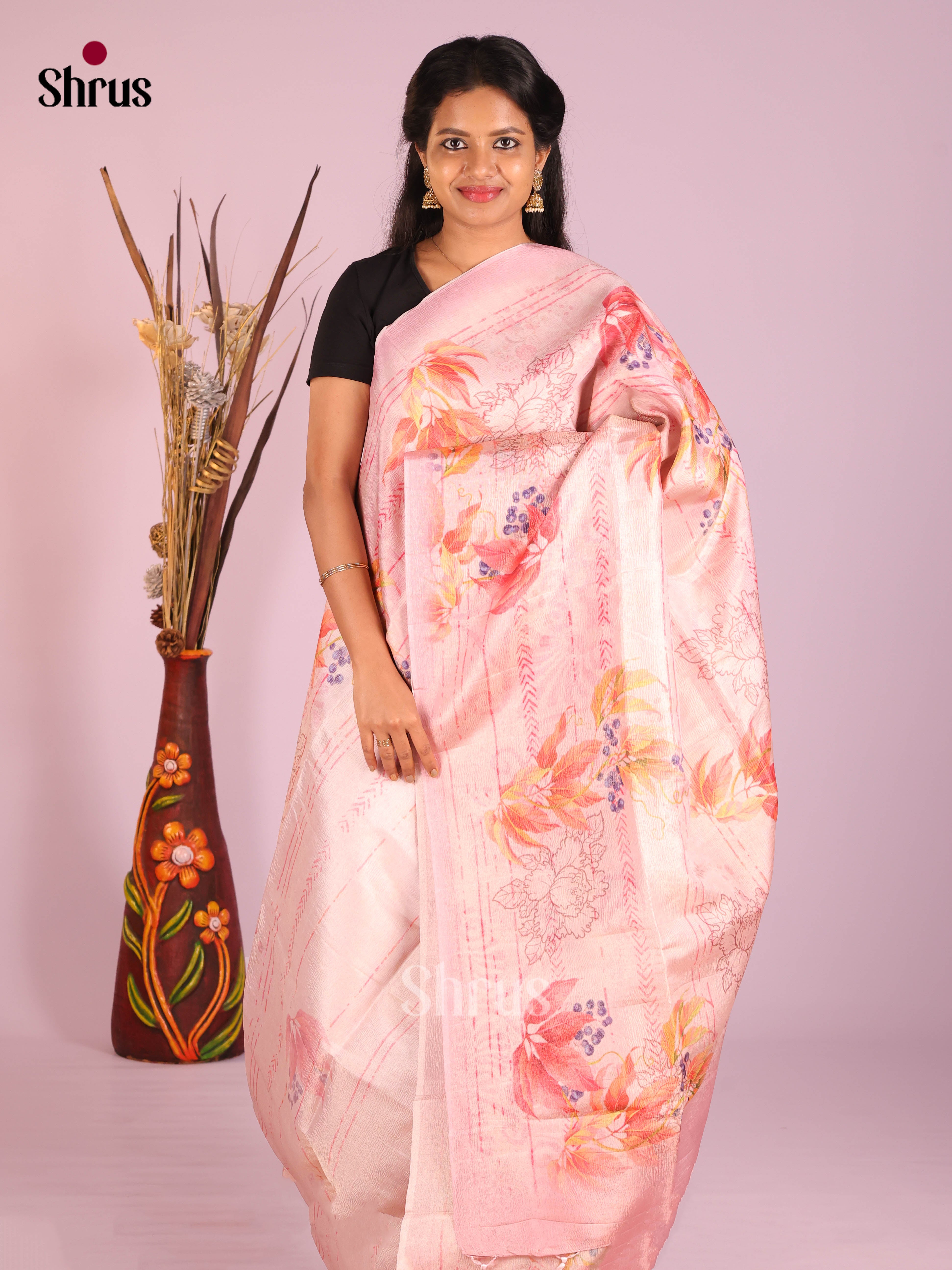 Pink - Bamboo silk Saree