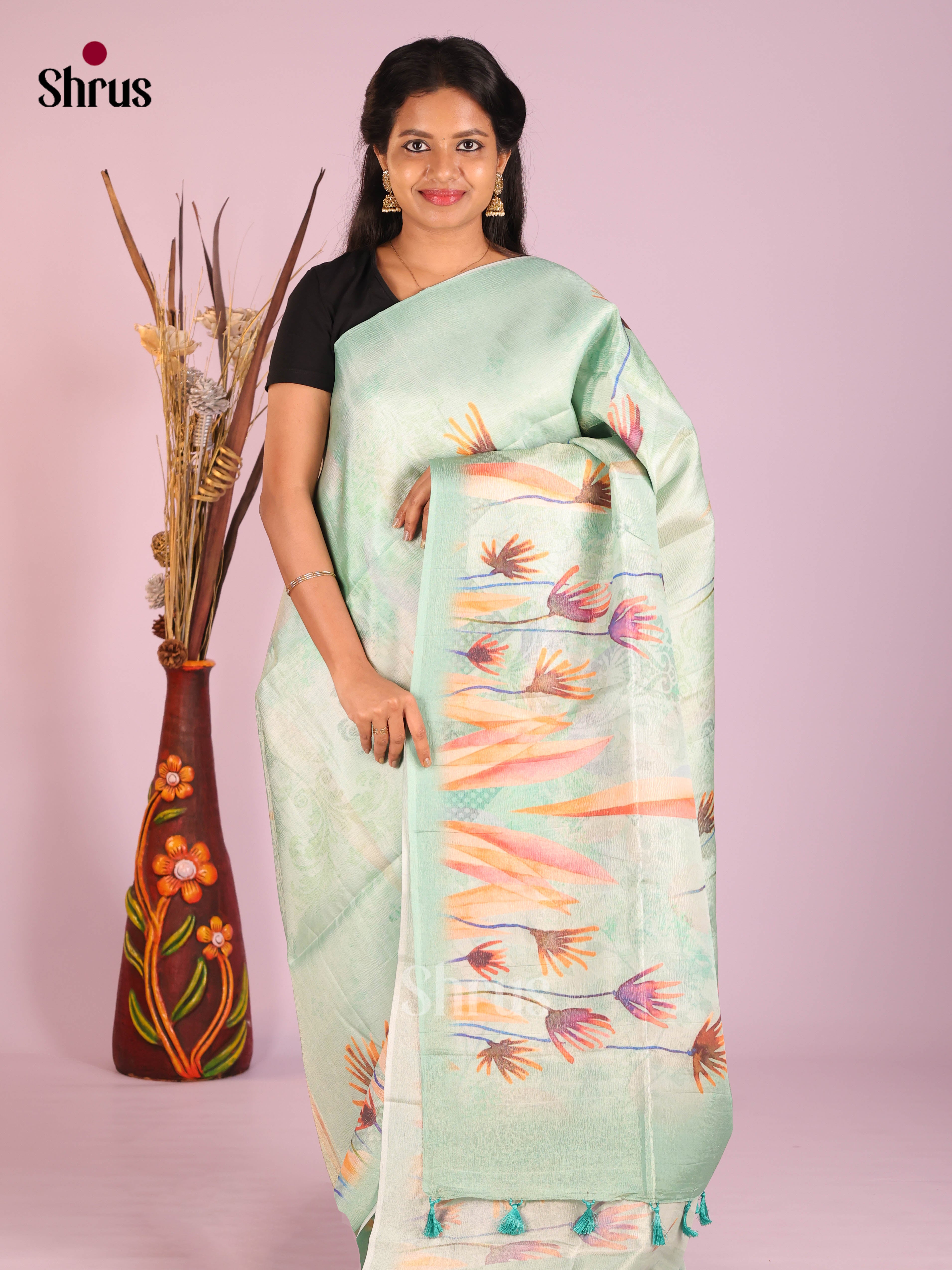 Aqua Blue - Bamboo silk Saree