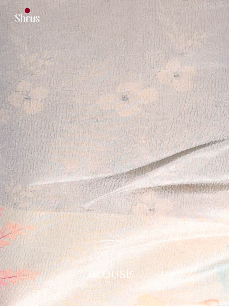 Cream & Blue - Bamboo silk Saree