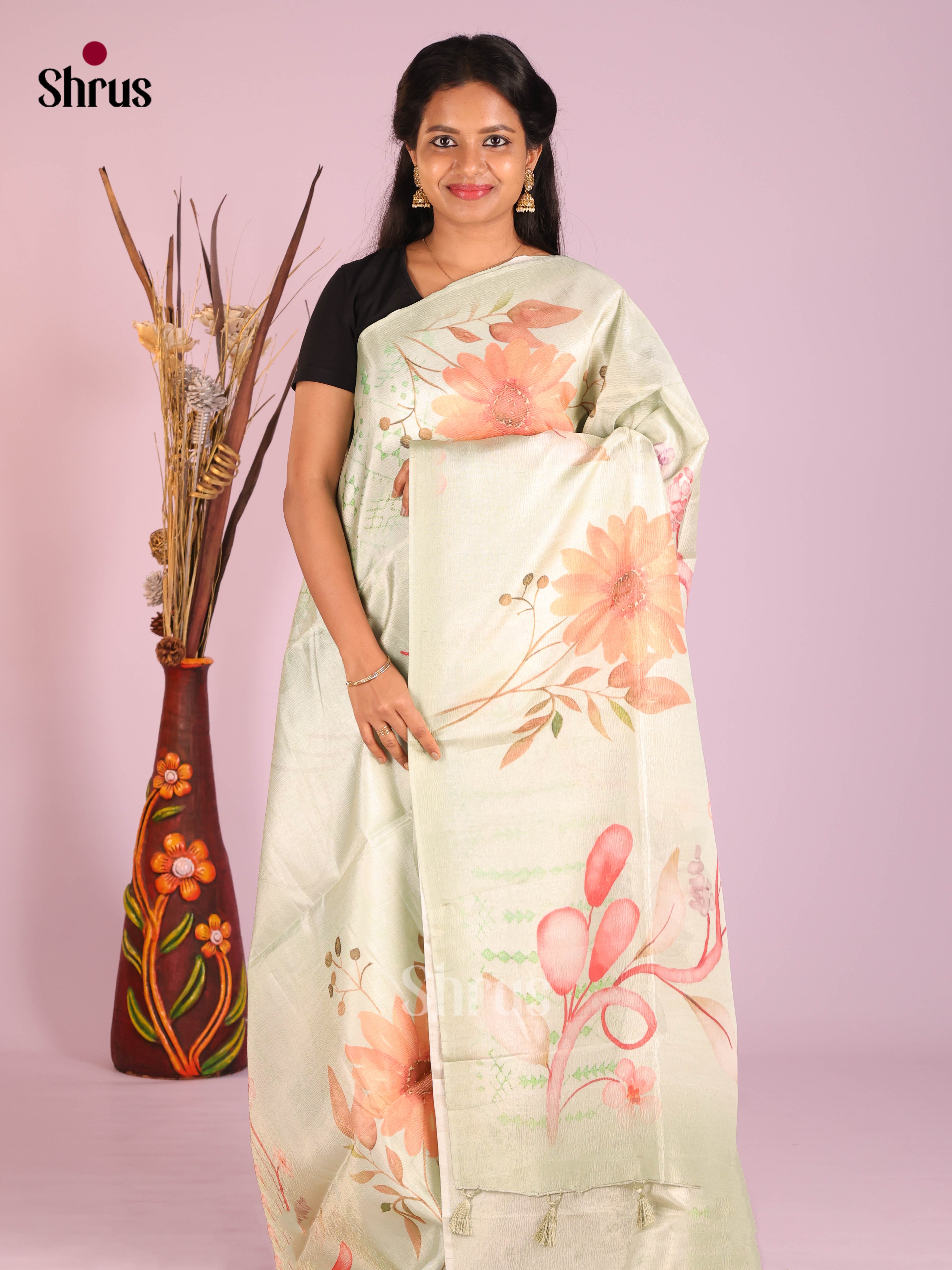 Ice Green - Bamboo silk Saree
