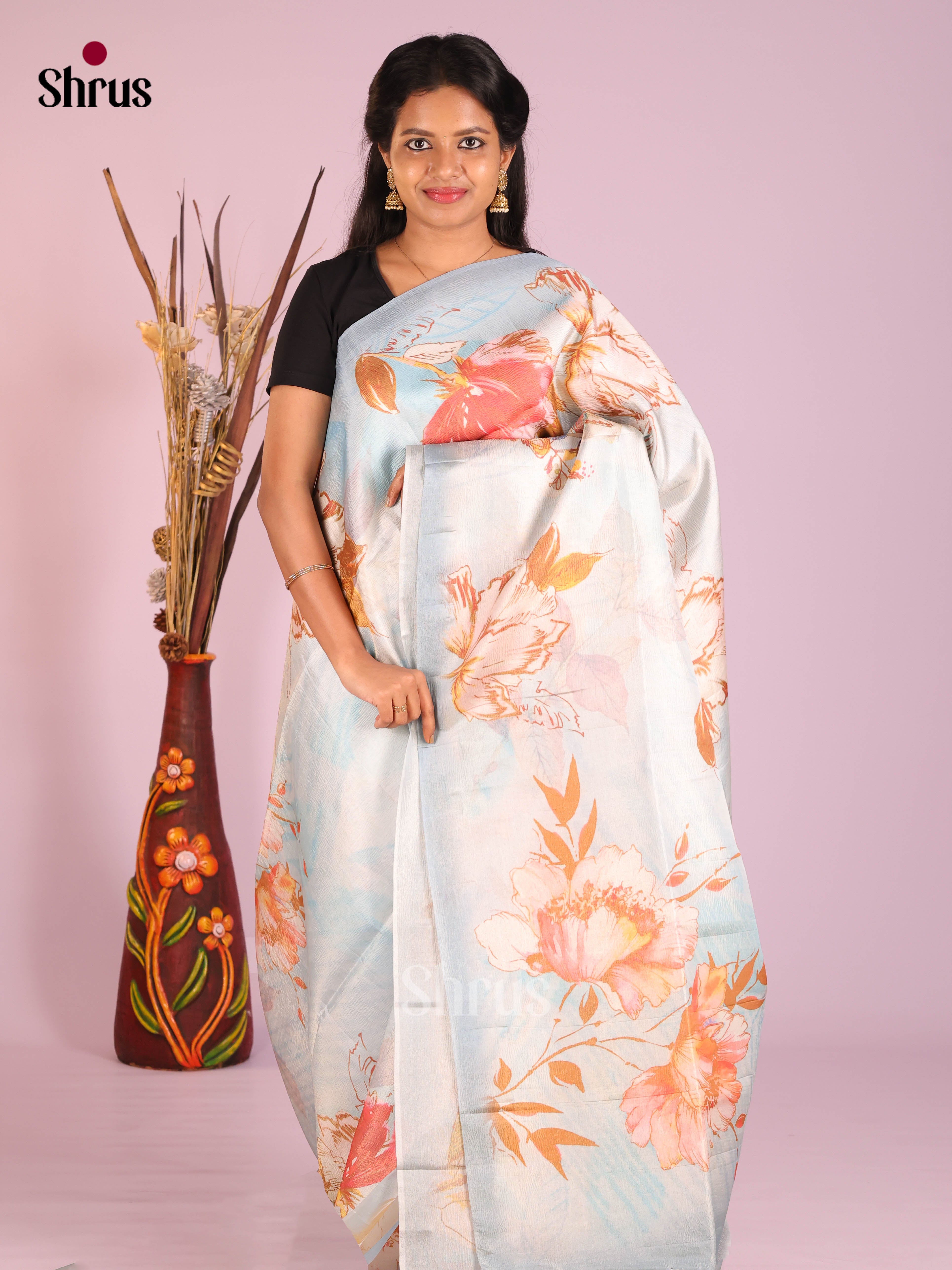 Blue - Bamboo silk Saree