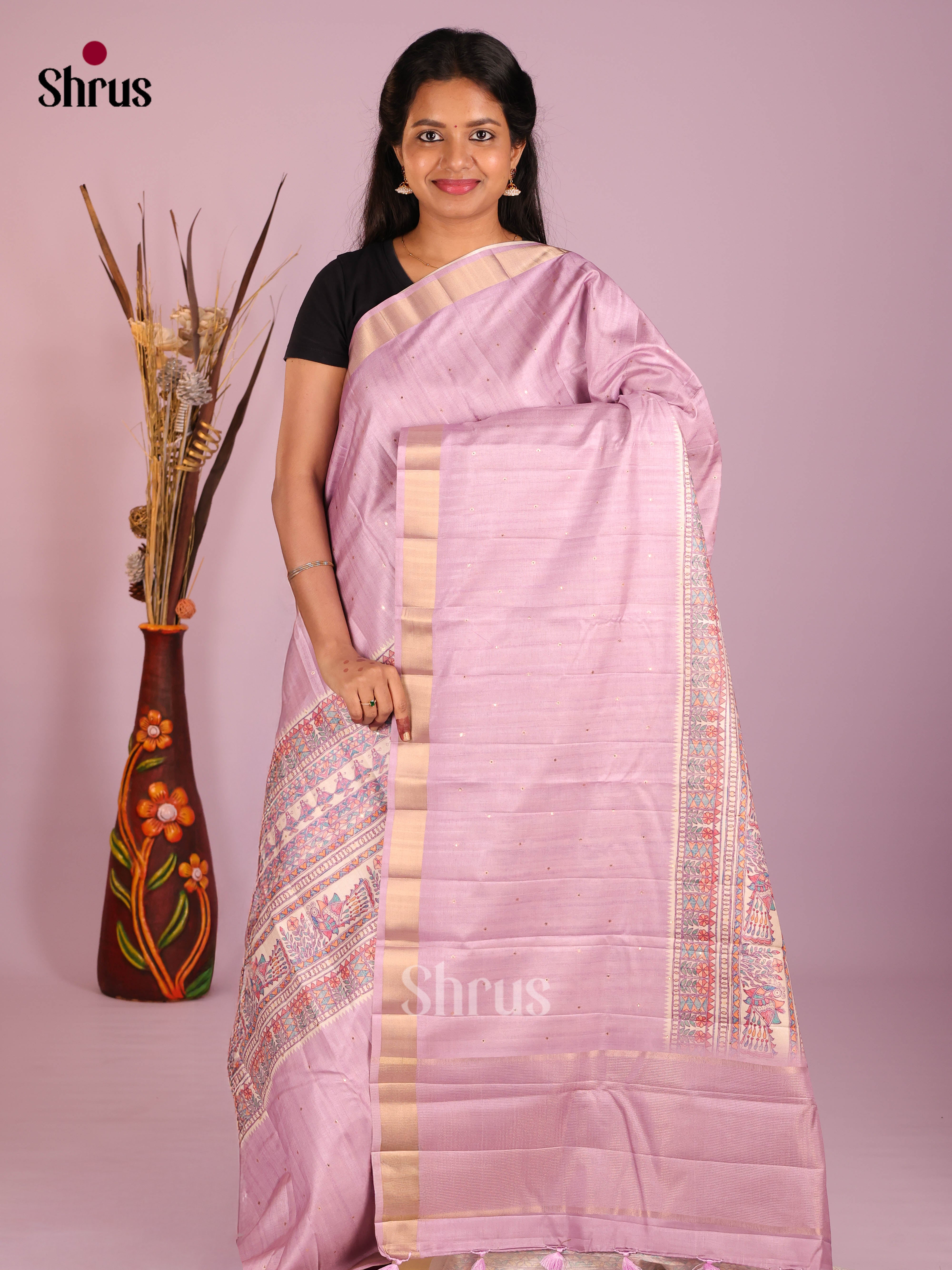 Lavender & Cream- Moonga Silk Saree