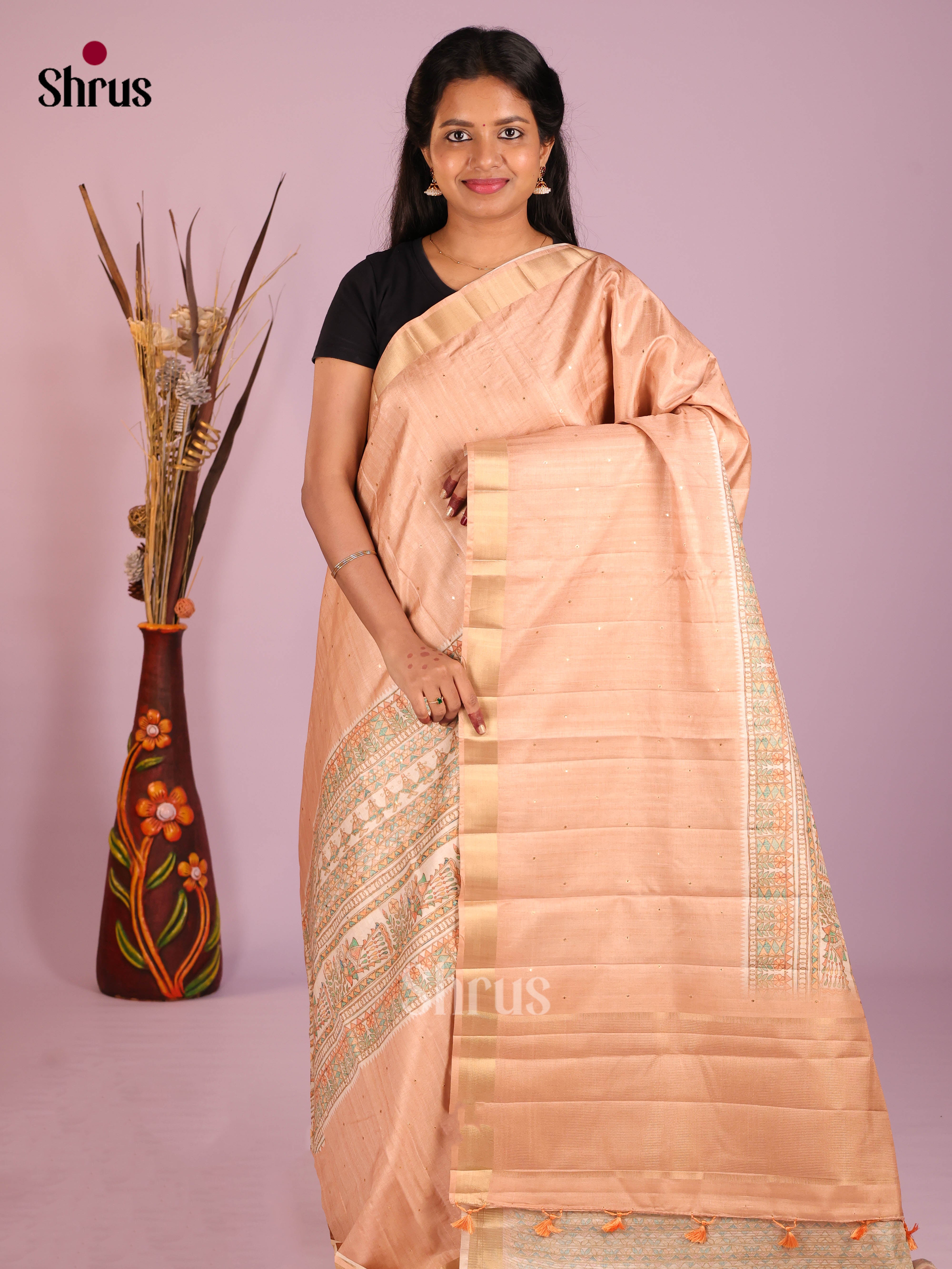 Peach & Cream - Moonga Silk Saree