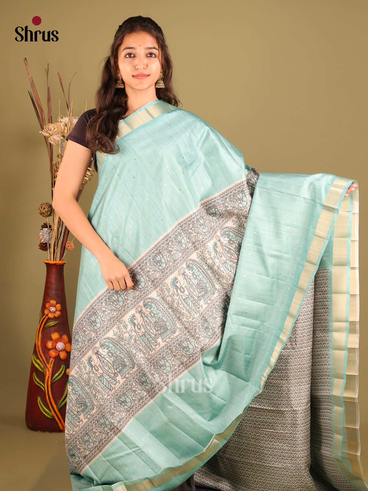 Blue & White - Moonga Silk Saree