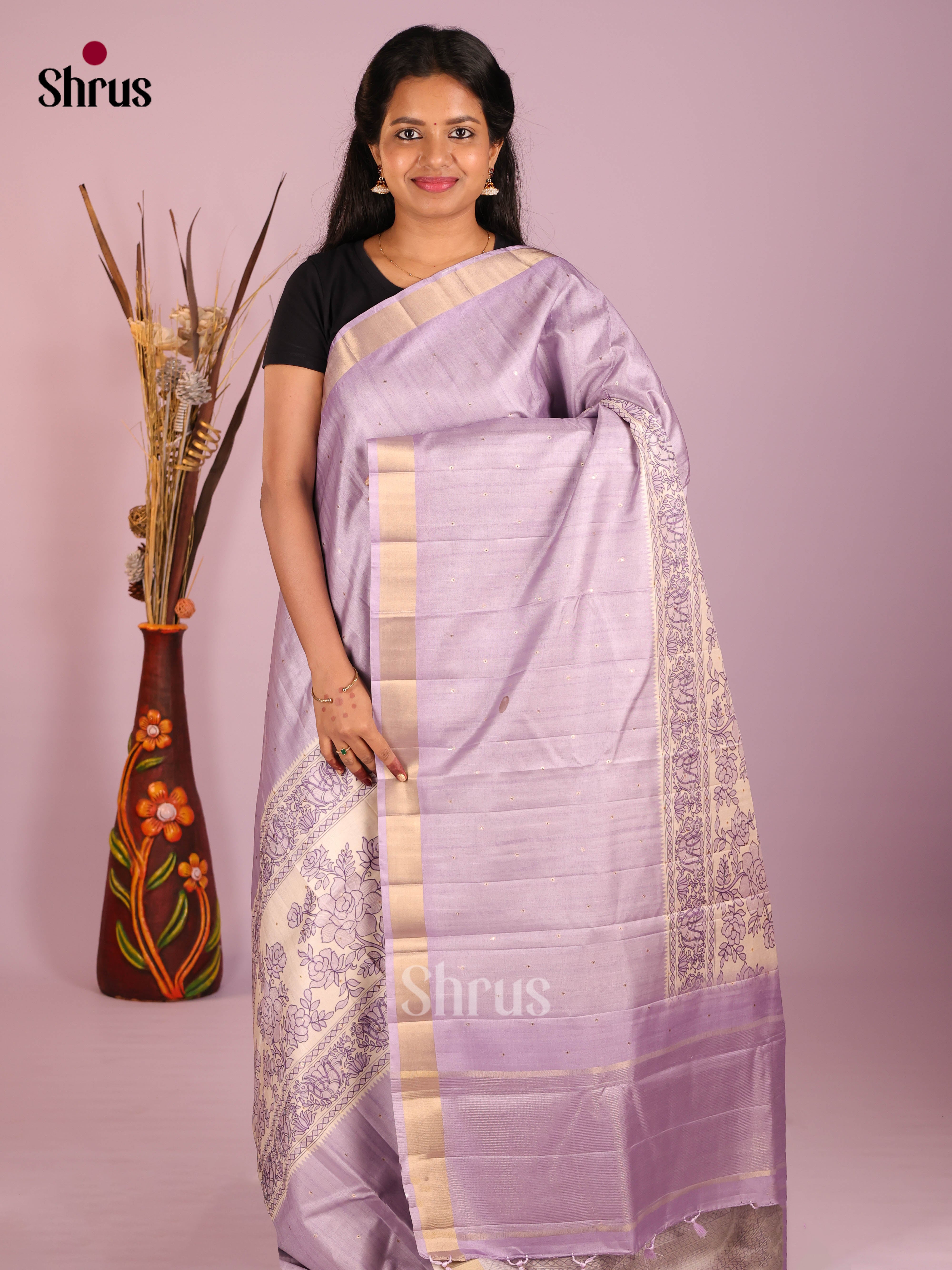 Cream & Lavender - Moonga Silk Saree