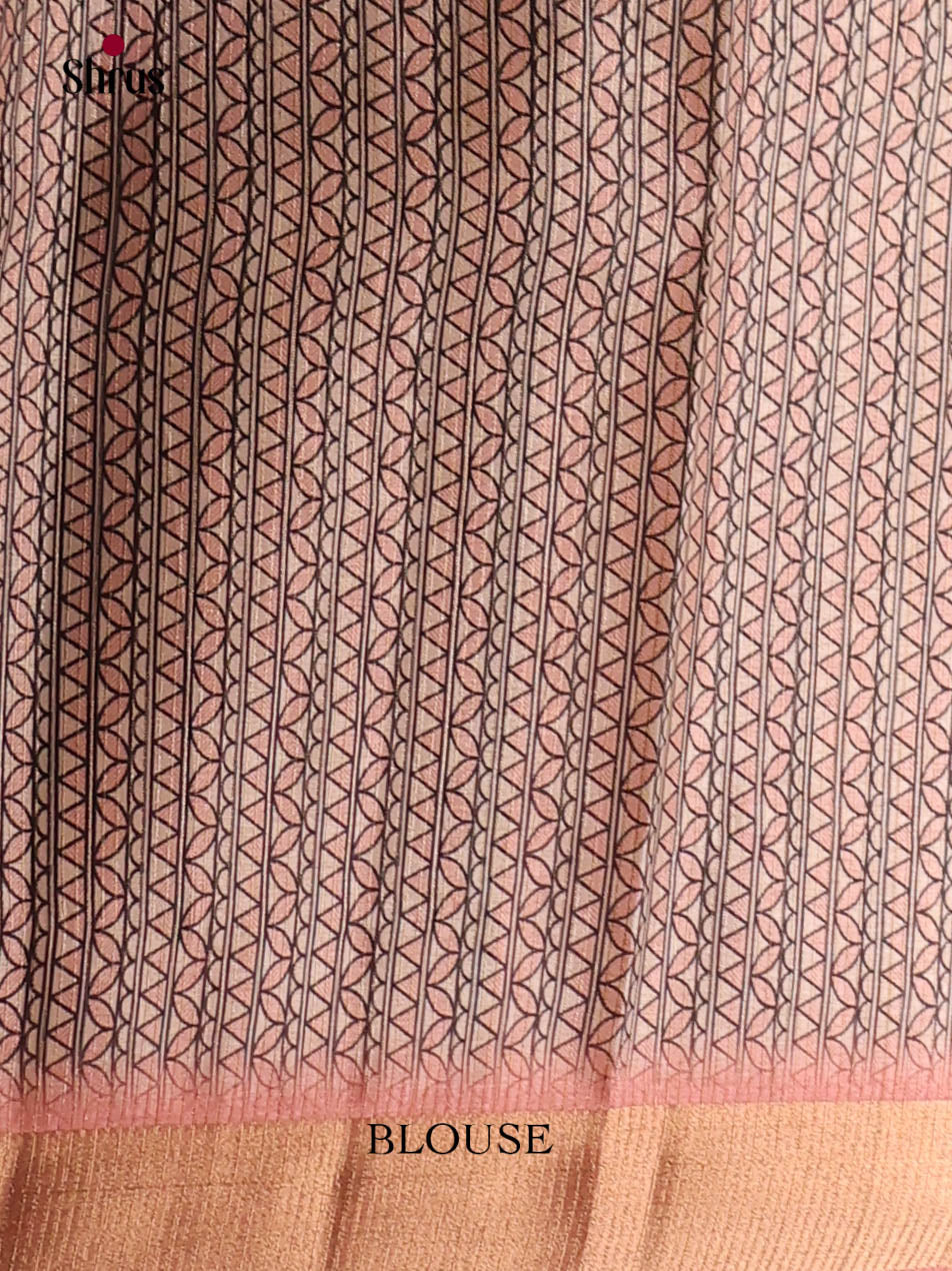 Cream & Pink- Moonga Silk Saree