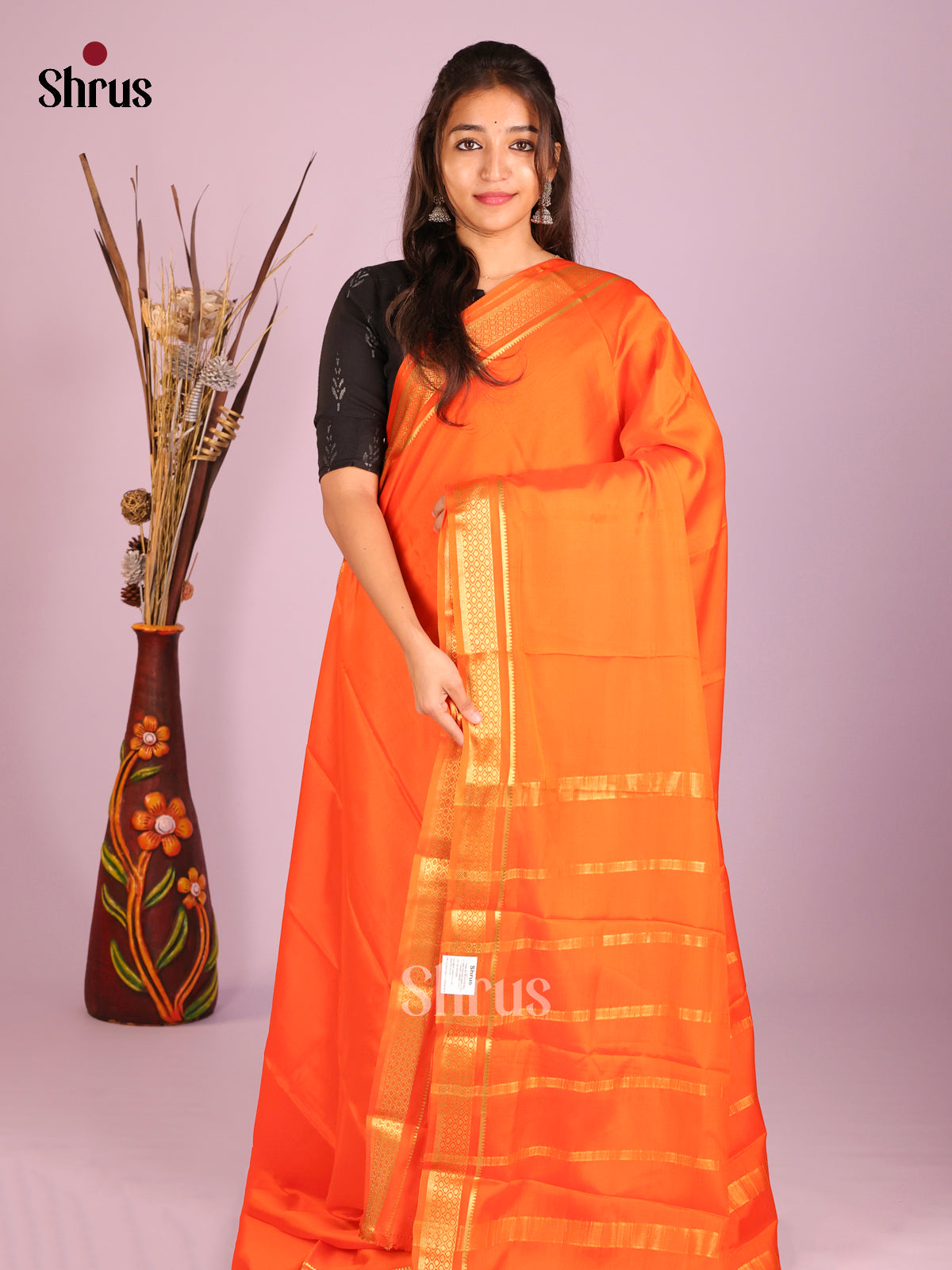 Orange(Single Tone) - Mysore Silk Saree