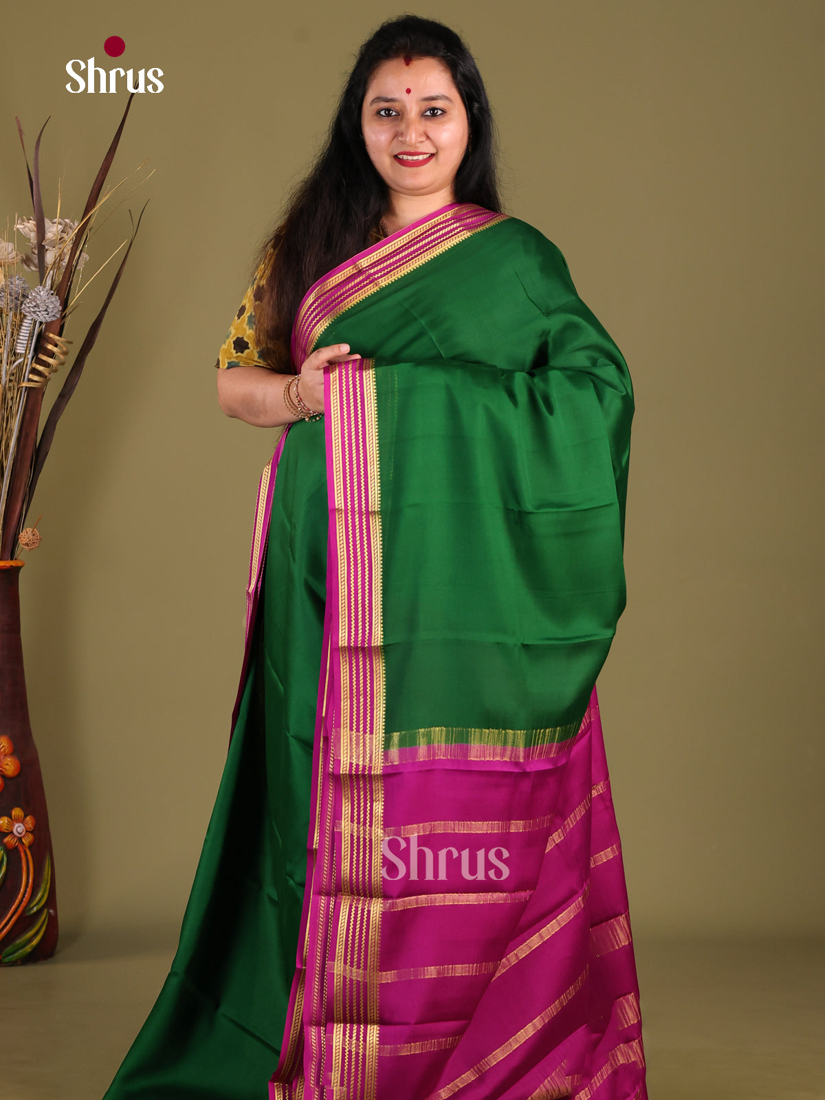 Green & Purple- Mysore Silk Saree - Shop on Shrus.com