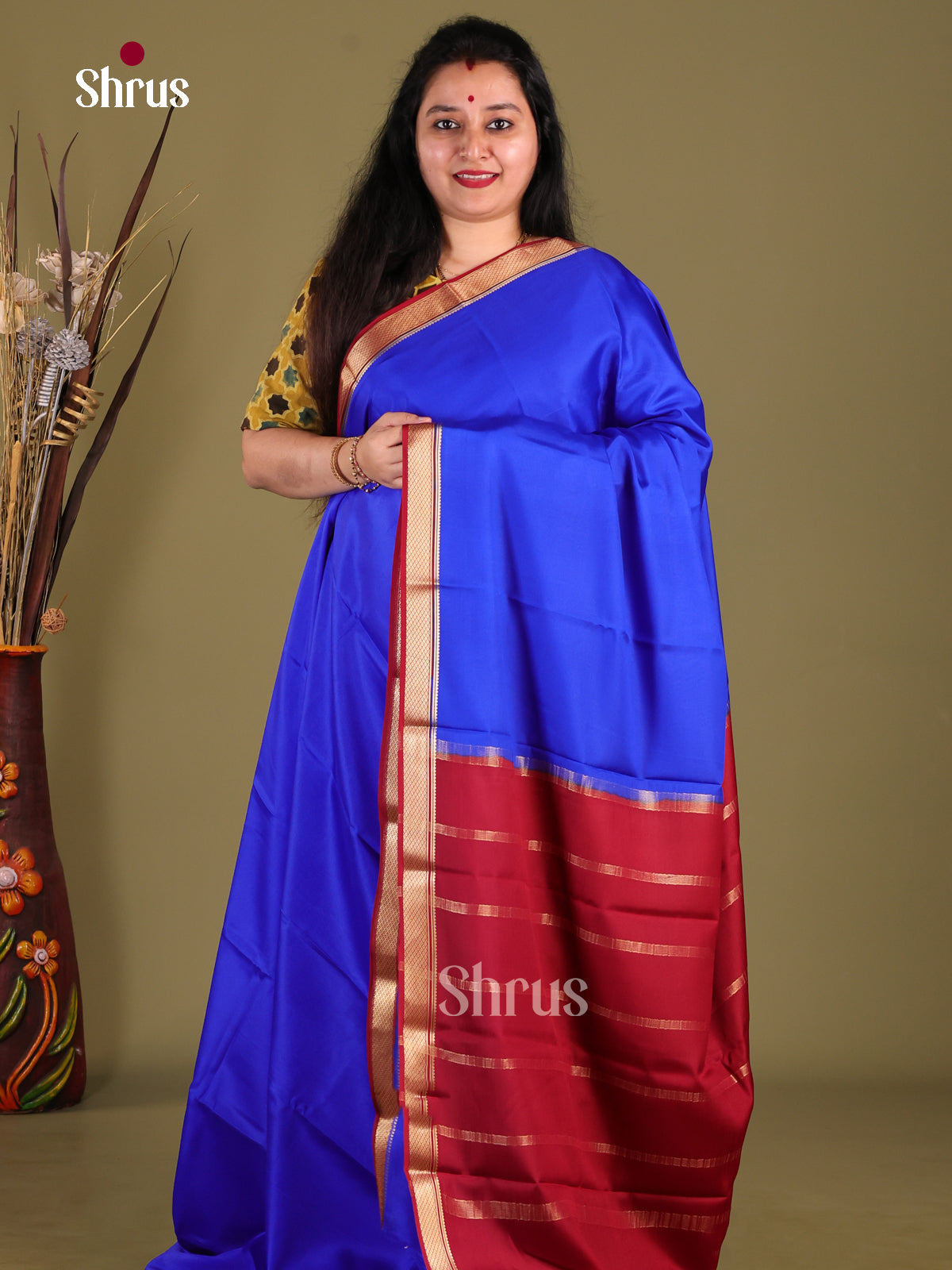 Blue & Maroon - Mysore Silk Saree