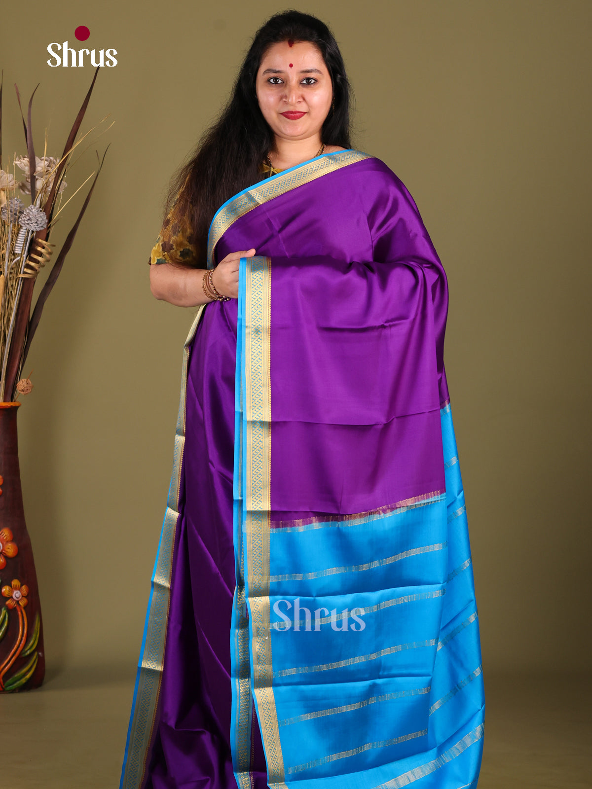 Violet & Blue - Mysore Silk Saree - Shop on Shrus.com