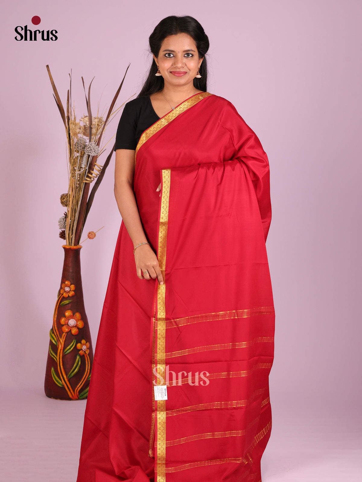 Red(single Tone) - Mysore Silk Saree