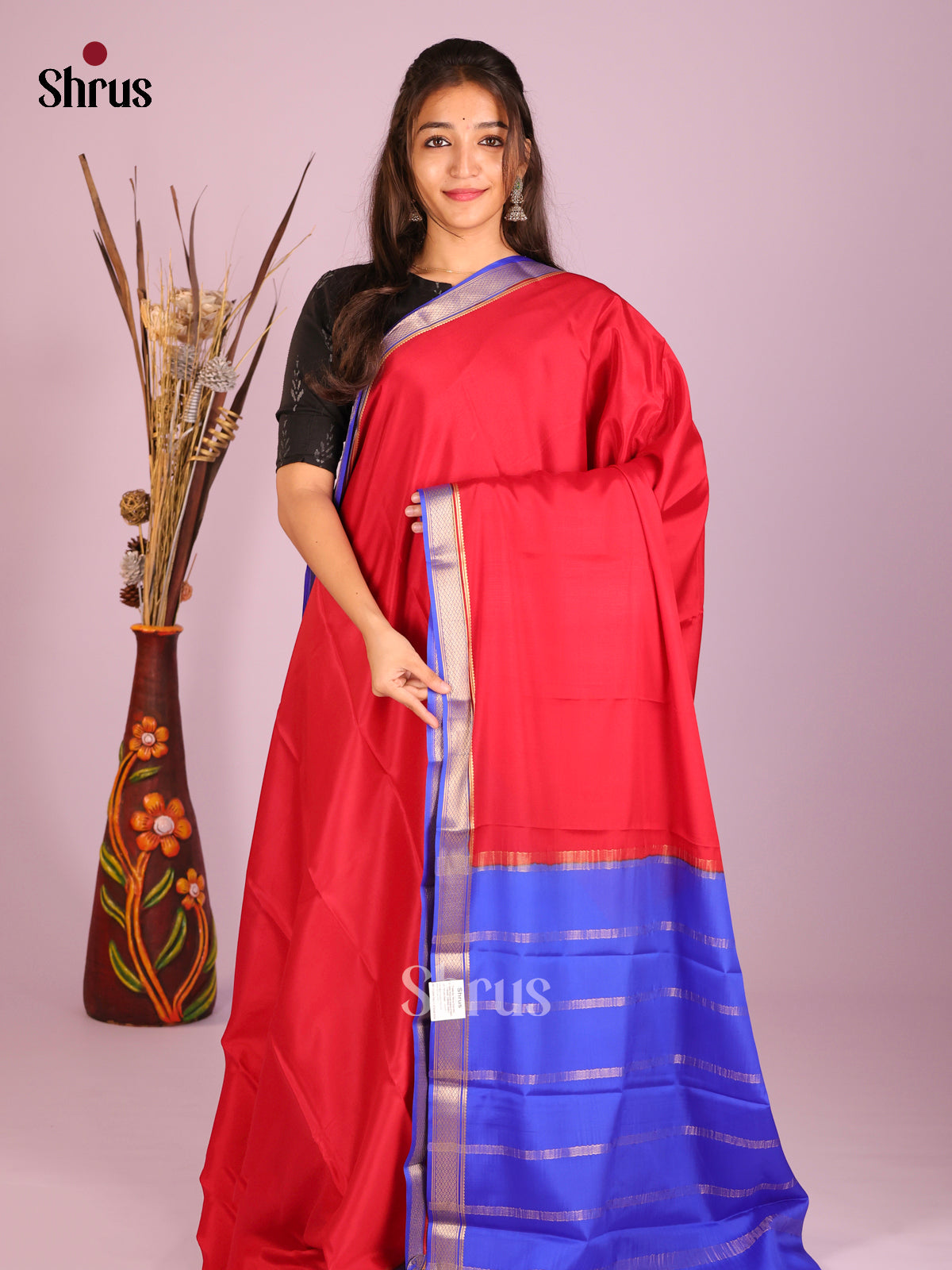 Red & Blue - Mysore Silk Saree