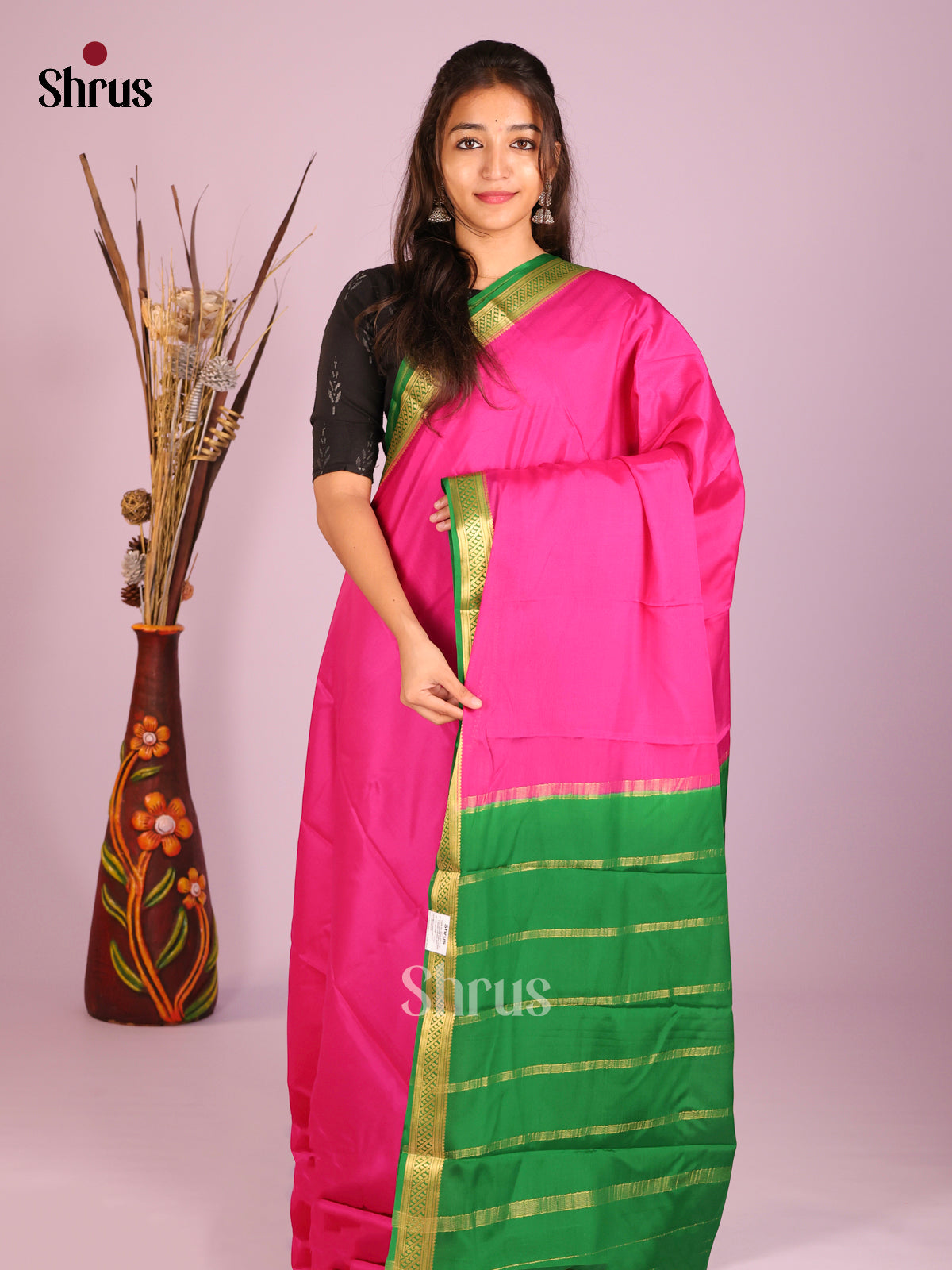 Pink & Green - Mysore Silk Saree
