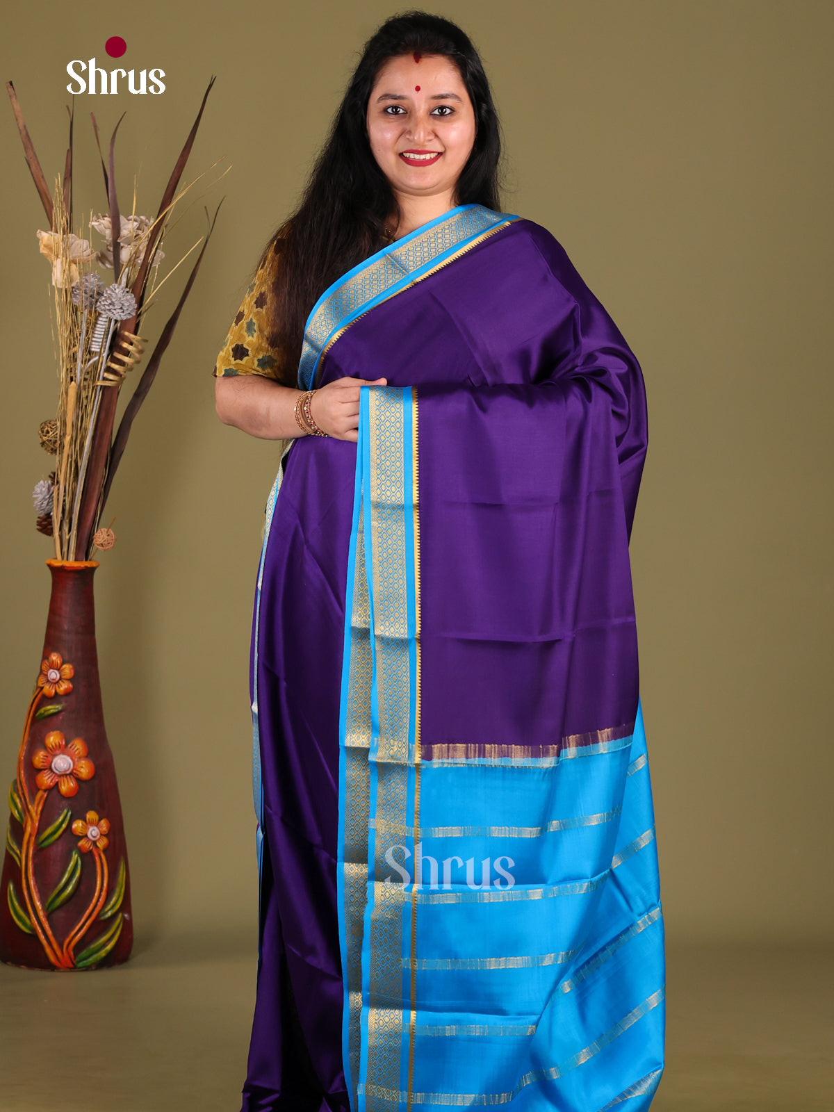 Violet & Blue - Mysore Silk Saree - Shop on Shrus.com