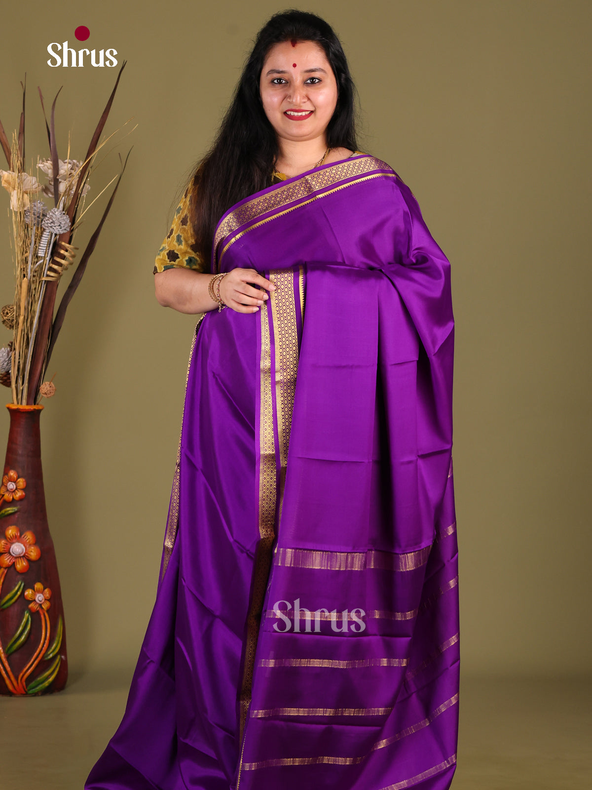 Violet(Single Tone) - Mysore Silk Saree - Shop on Shrus.com