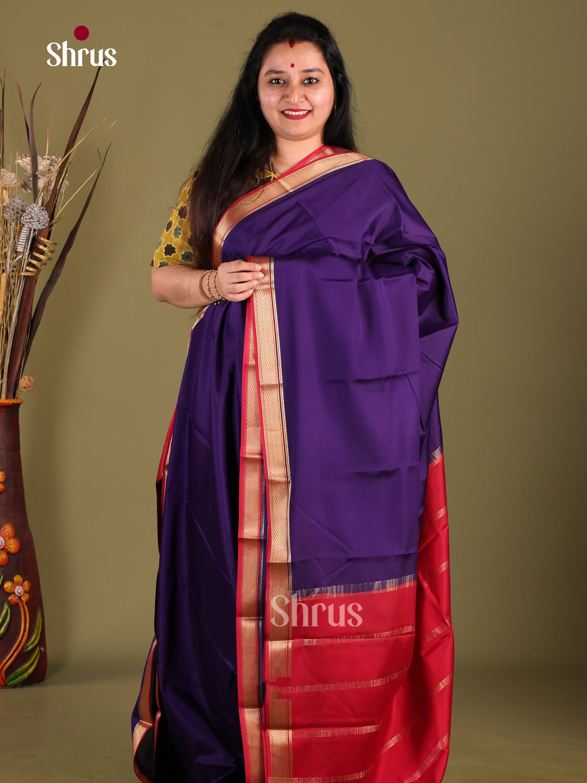 Violet & Red - Mysore Silk Saree - Shop on Shrus.com
