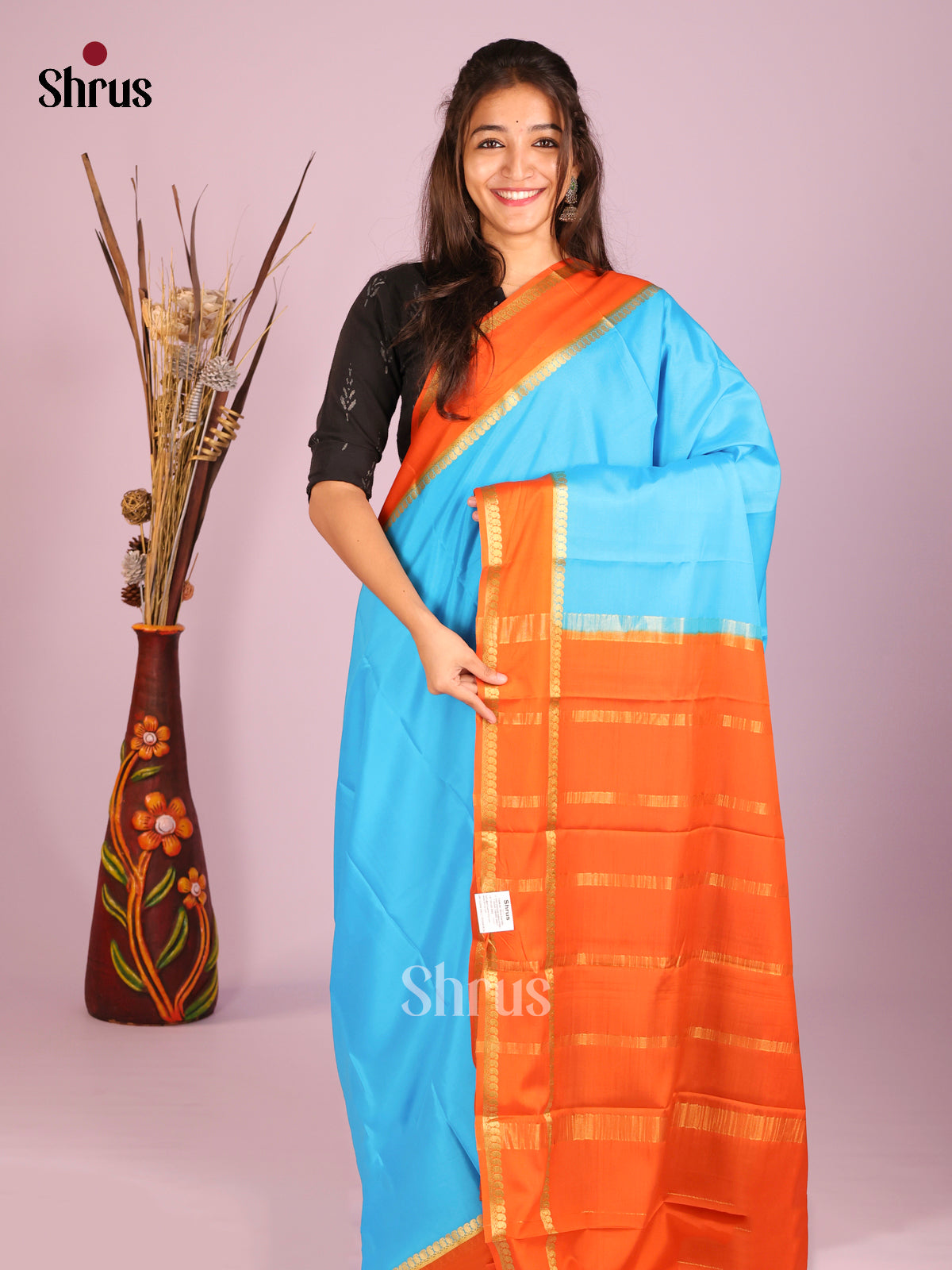 Blue & Orange - Mysore Silk Saree