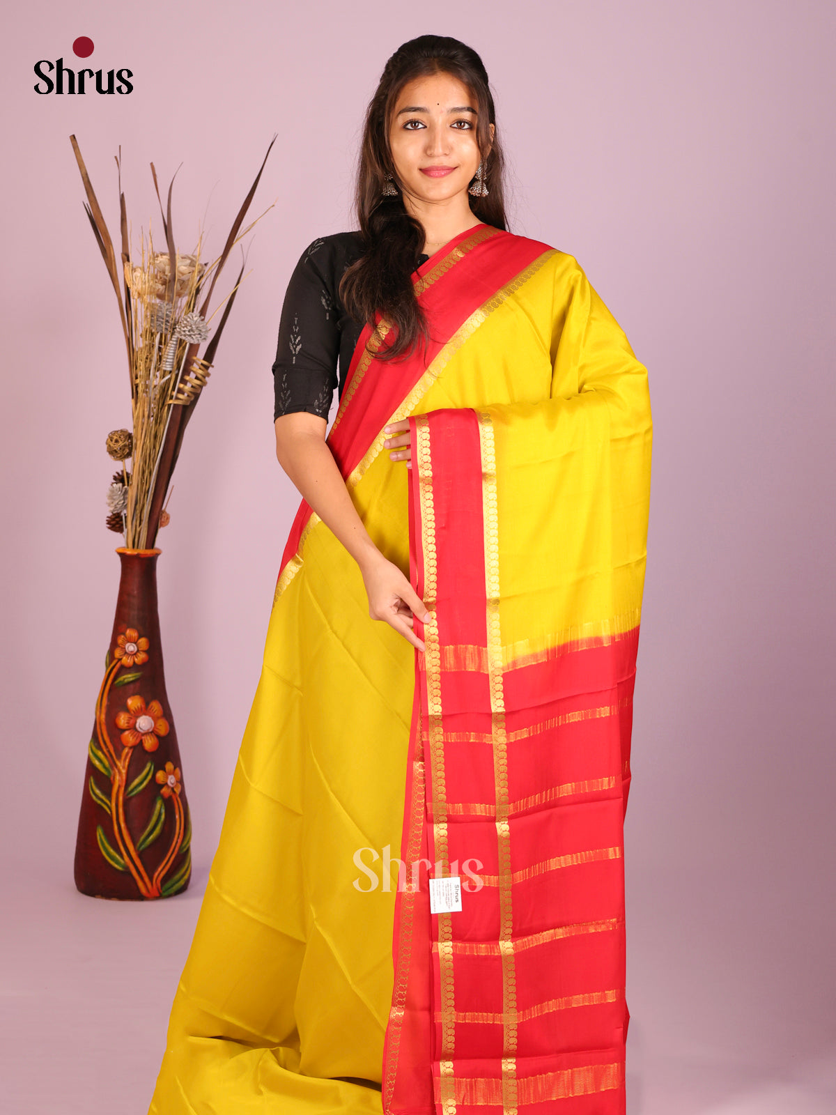 Yellow & Red - Mysore Silk Saree - Shop on Shrus.com
