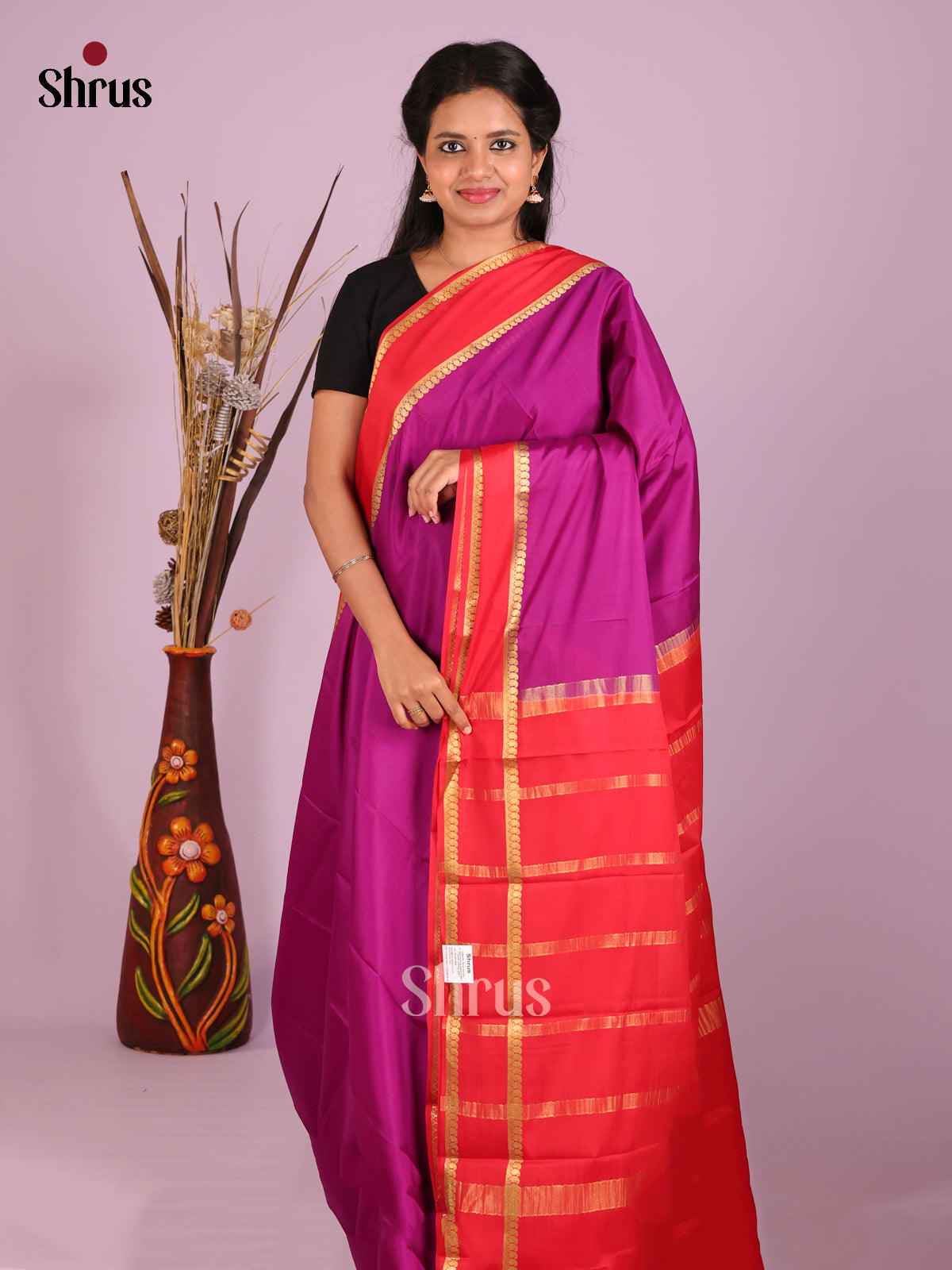 Purple & Red - Mysore Silk Saree