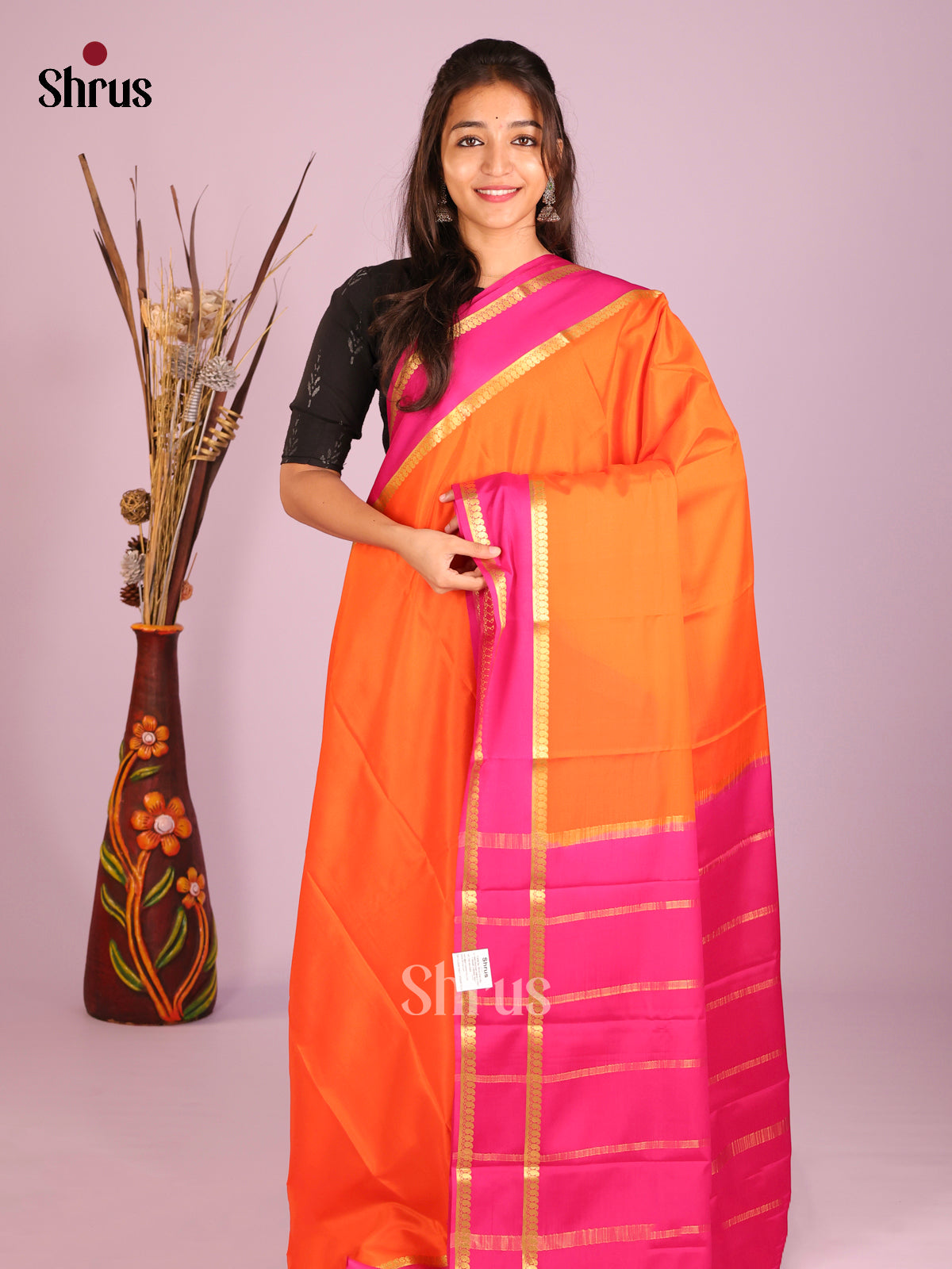 Orange & Pink - Mysore Silk Saree