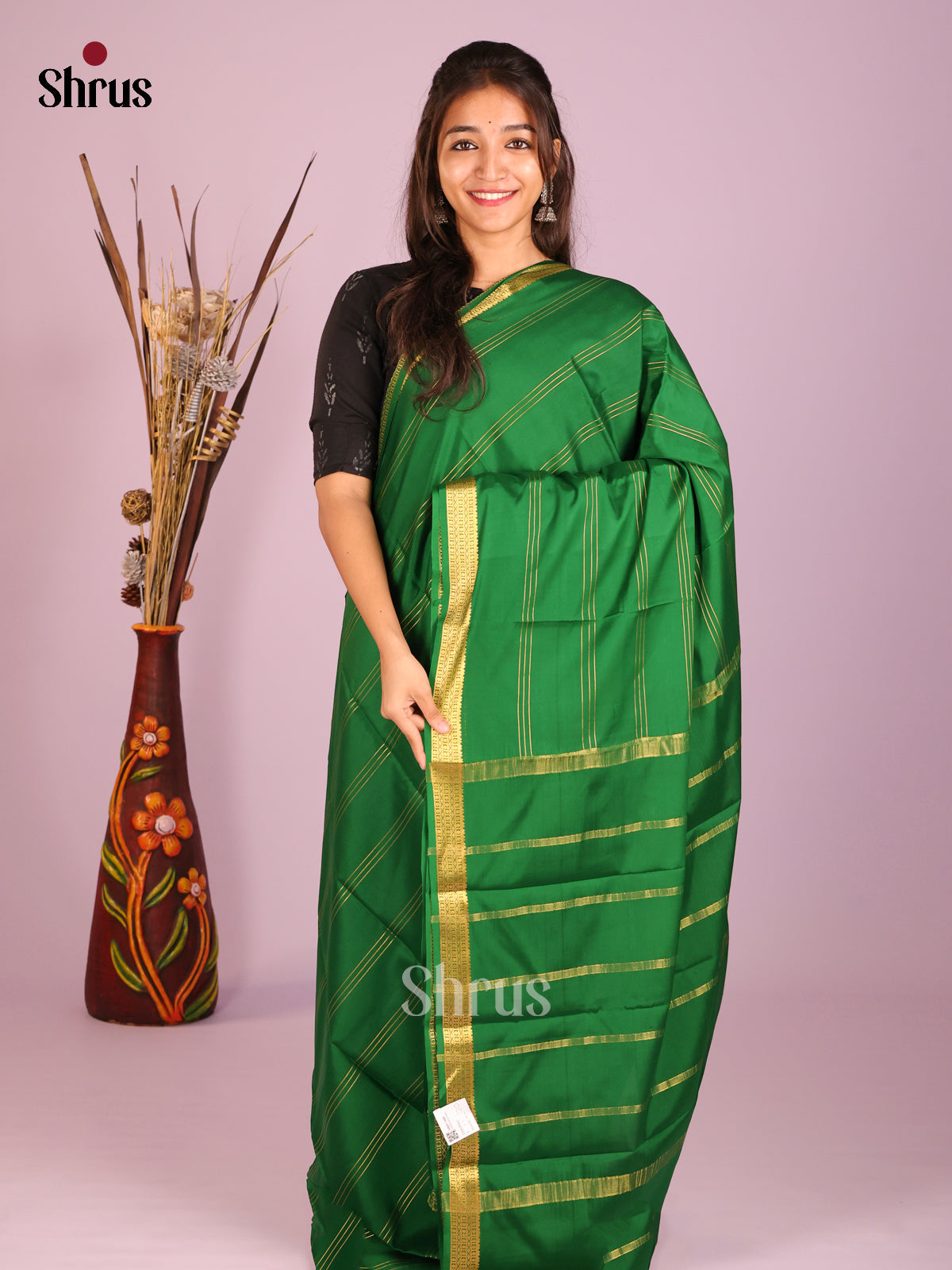 Green(Single Tone) - Mysore Silk Saree - Shop on Shrus.com