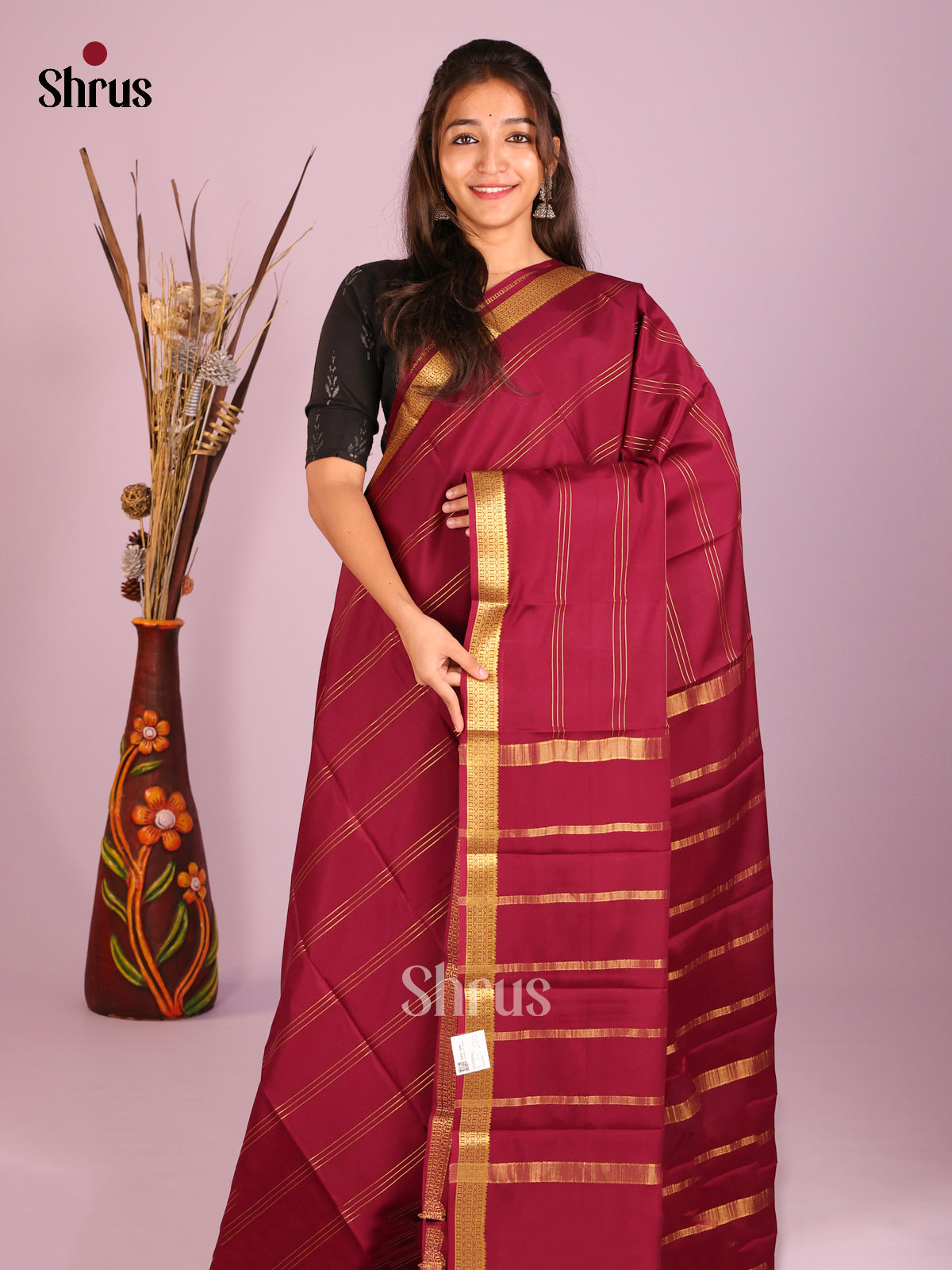 Maroon(Single Tone) - Mysore Silk Saree - Shop on Shrus.com
