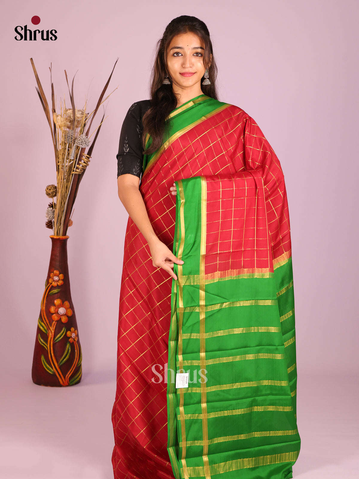 Red & Green - Mysore Silk Saree