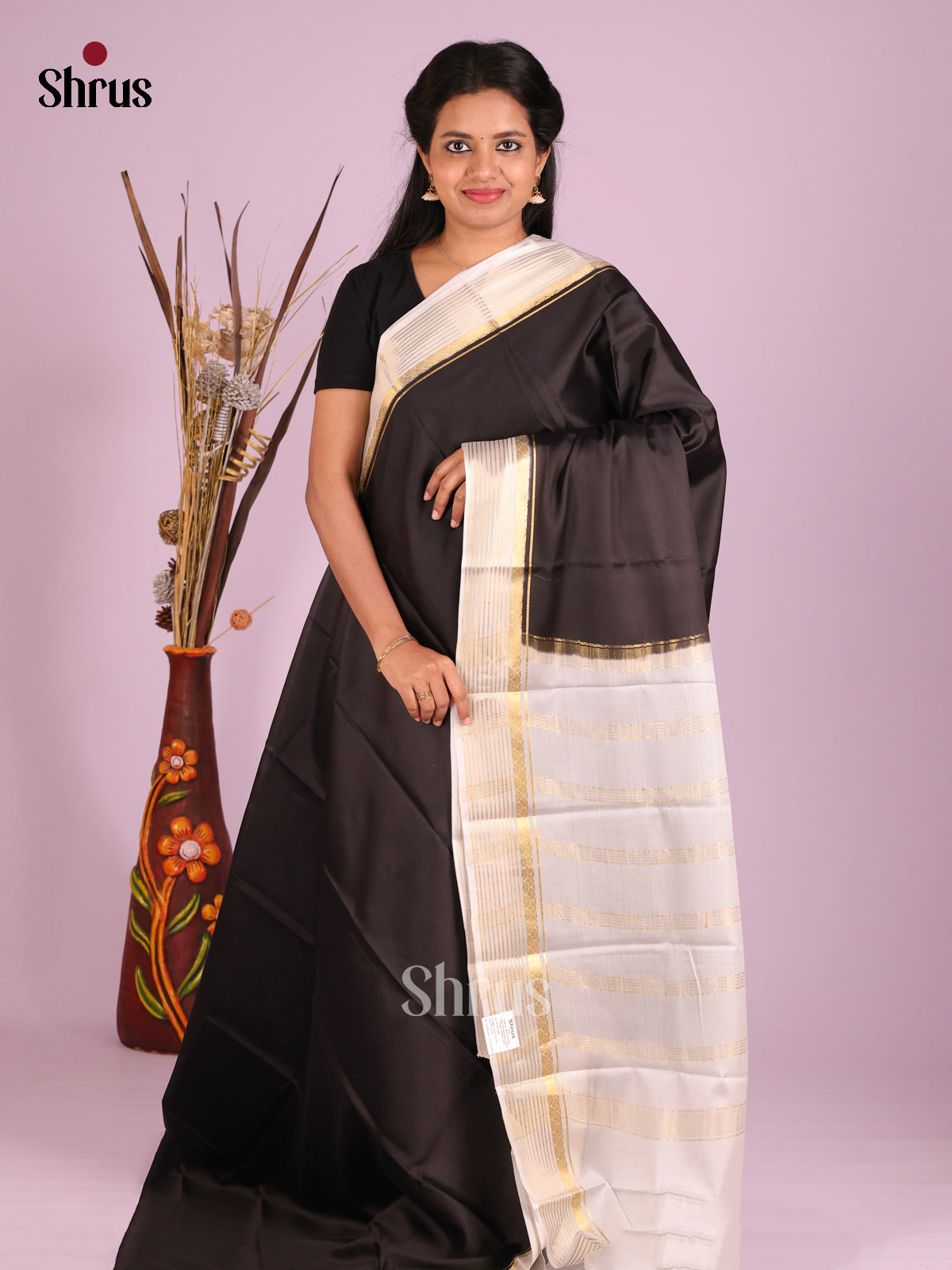Mystique Black Mysore Silk Saree With light Grey Zari Stripes Border
