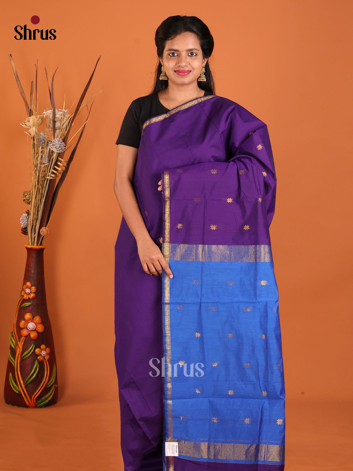 Violet & Blue - Semi Maheshwari Saree - Shop on Shrus.com